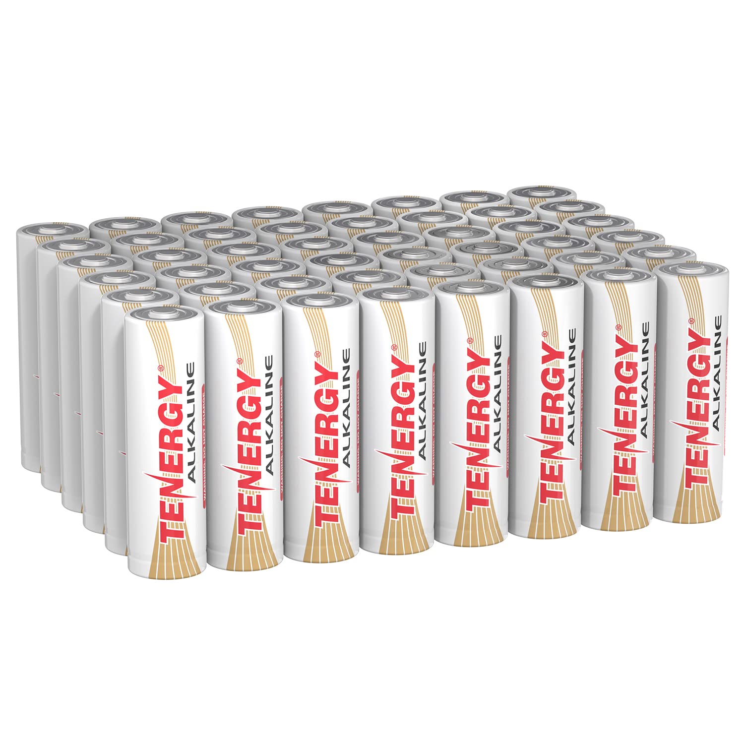 Tenergy 1.5V AA Alkaline Batteries - 48 Pack High Performance Non-Rechargeable AA Batteries for Clocks, Remote Controls, Toys & Electronics | Long Lasting Power for Home, Office & Emergency Use
