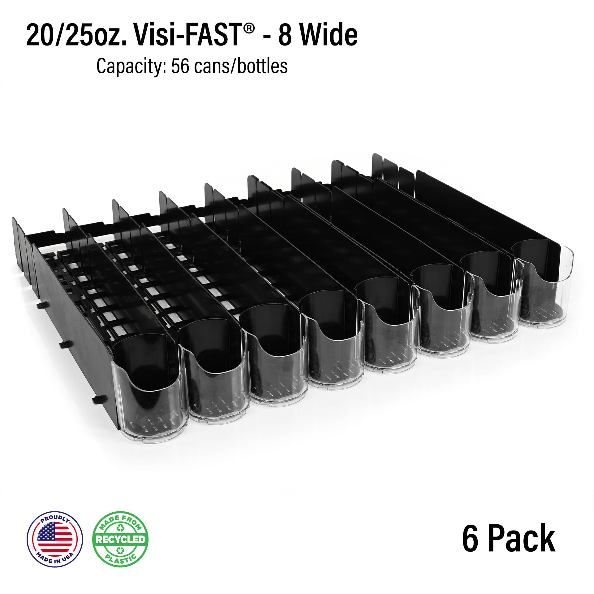 Visi-FAST Spring Push Drink Dispenser & Fridge Organizer for 20/25oz Bottles, Cans - Commercial & Home Refrigerator Storage (6-Pack) - Perfect for Soda, Juice, Water Organization in Restaurants, Bars, Offices and Home Kitchens