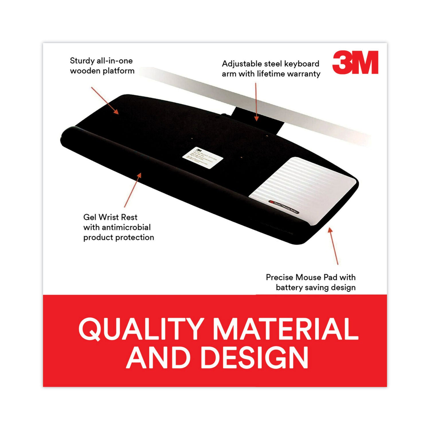 3M™ Sit-Stand Adjustable Keyboard Tray - Standard Platform, 25.5