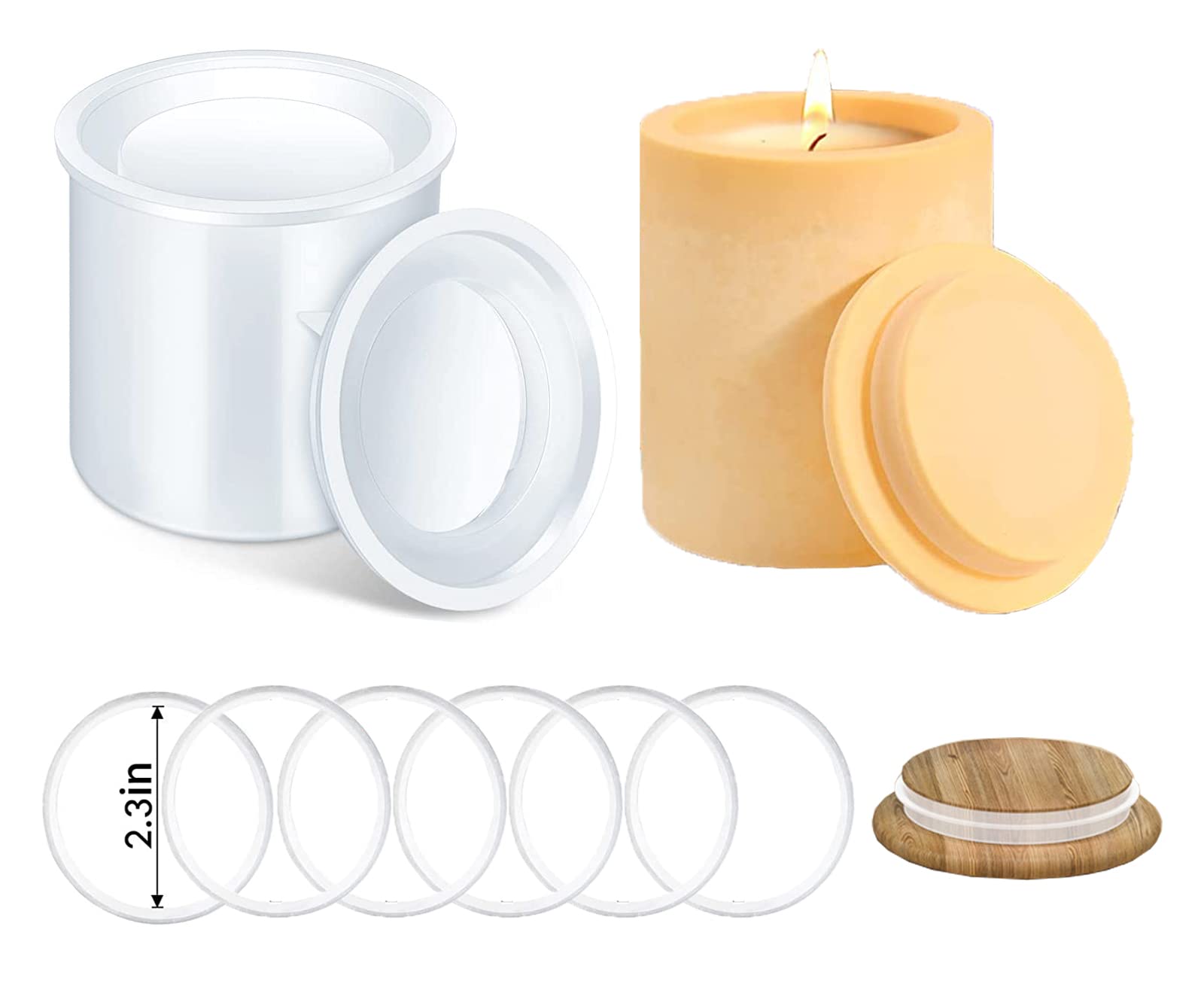 Premium Silicone Candle Jar Molds with Lids - Concrete Cylinder Candle Holder Molds for DIY Candle Making - Reusable Cement Vessel Molds for Home Decor & Gift Making (Perfect for Soy Wax, Beeswax Candles)