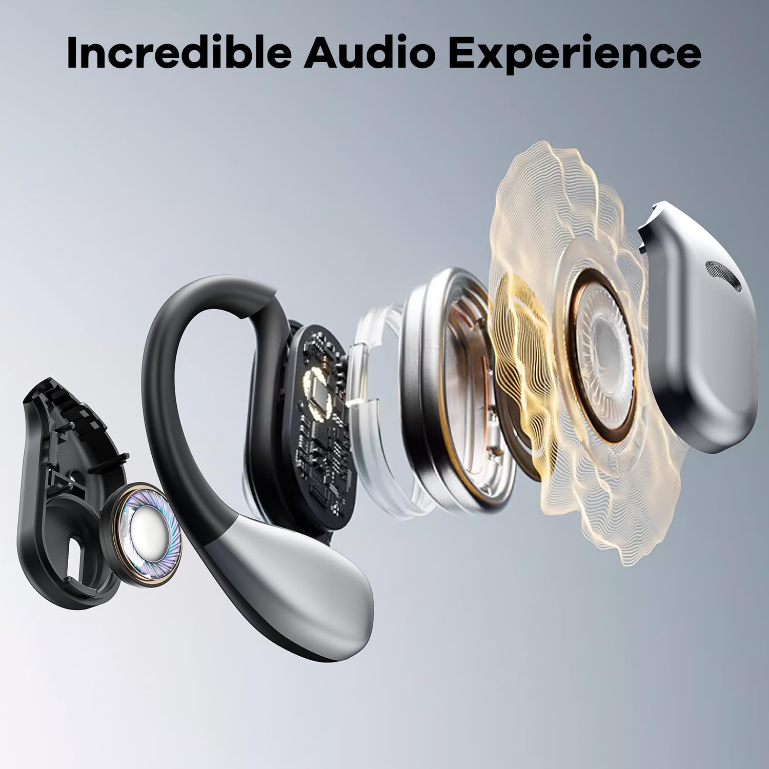 Open Ear Wireless Bluetooth Headphones - 60H Playtime, 8D Sound, LED Display, Over-Ear Sport Earbuds with Earhooks & Built-in Mic for Running, Workout, Driving, Cycling & Outdoor Activities