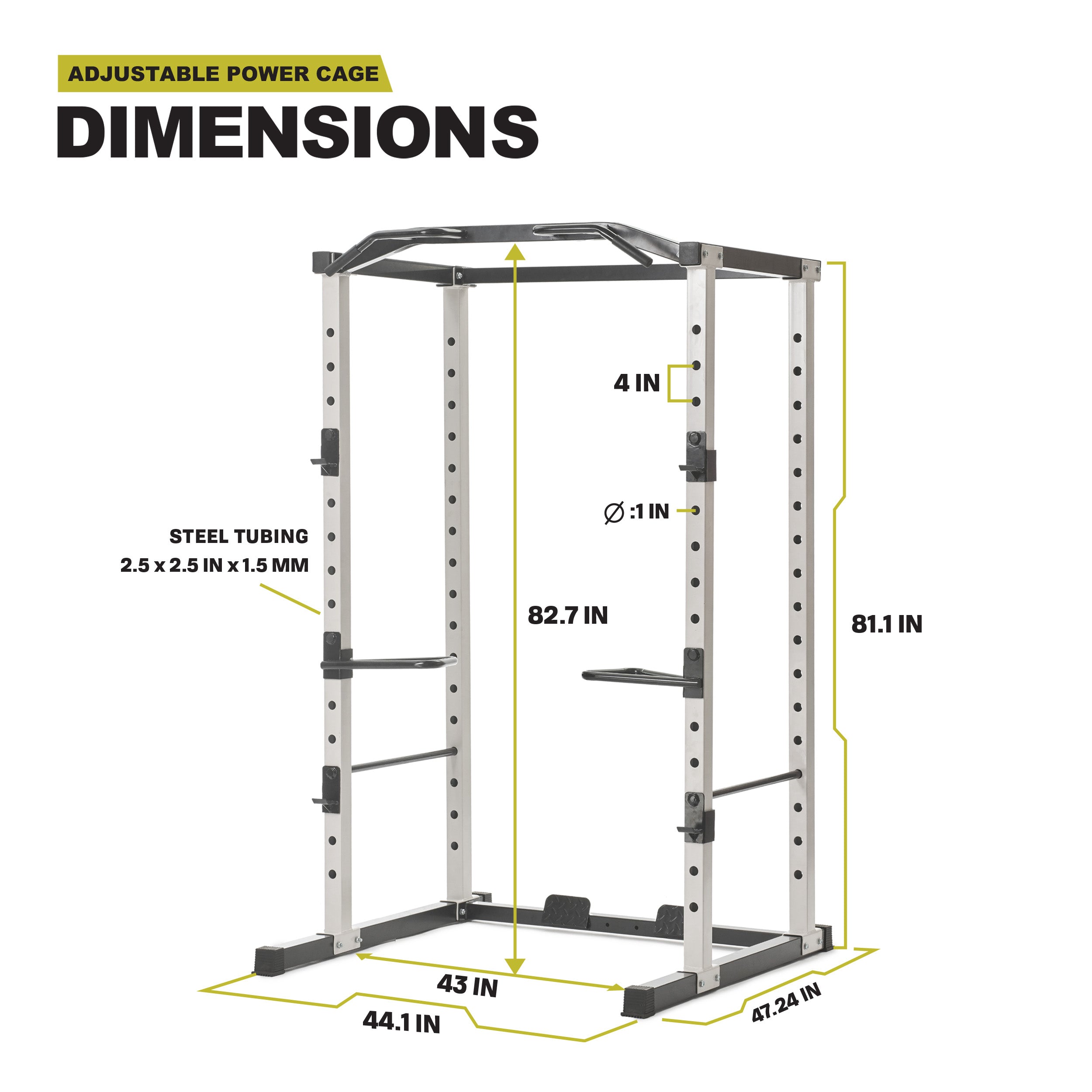 PRCTZ Adjustable Power Cage - 1000 lb Weight Capacity, Squat Rack with Pull-Up Bar & Dip Station - Perfect for Home Gym Strength Training & CrossFit Workouts