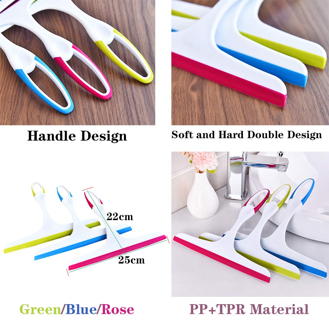 ZaoProteks All-Purpose Shower Squeegee - 3 Pack for Shower Doors, Bathroom, Window & Car Glass Cleaning - Perfect for Streak-Free Shine in Home & Auto Care