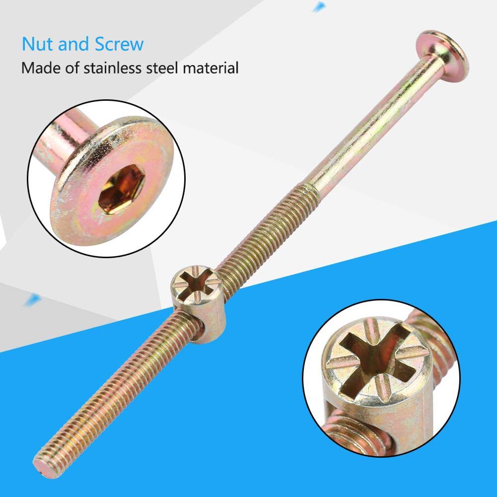 10PCS Stainless Steel Hex Head Flat Connector with Cross Nut - Assorted Fastener Screw Kit for Furniture Cribs, Beds, Chairs (6X110mm) - Durable Hardware for DIY Projects & Home Assembly