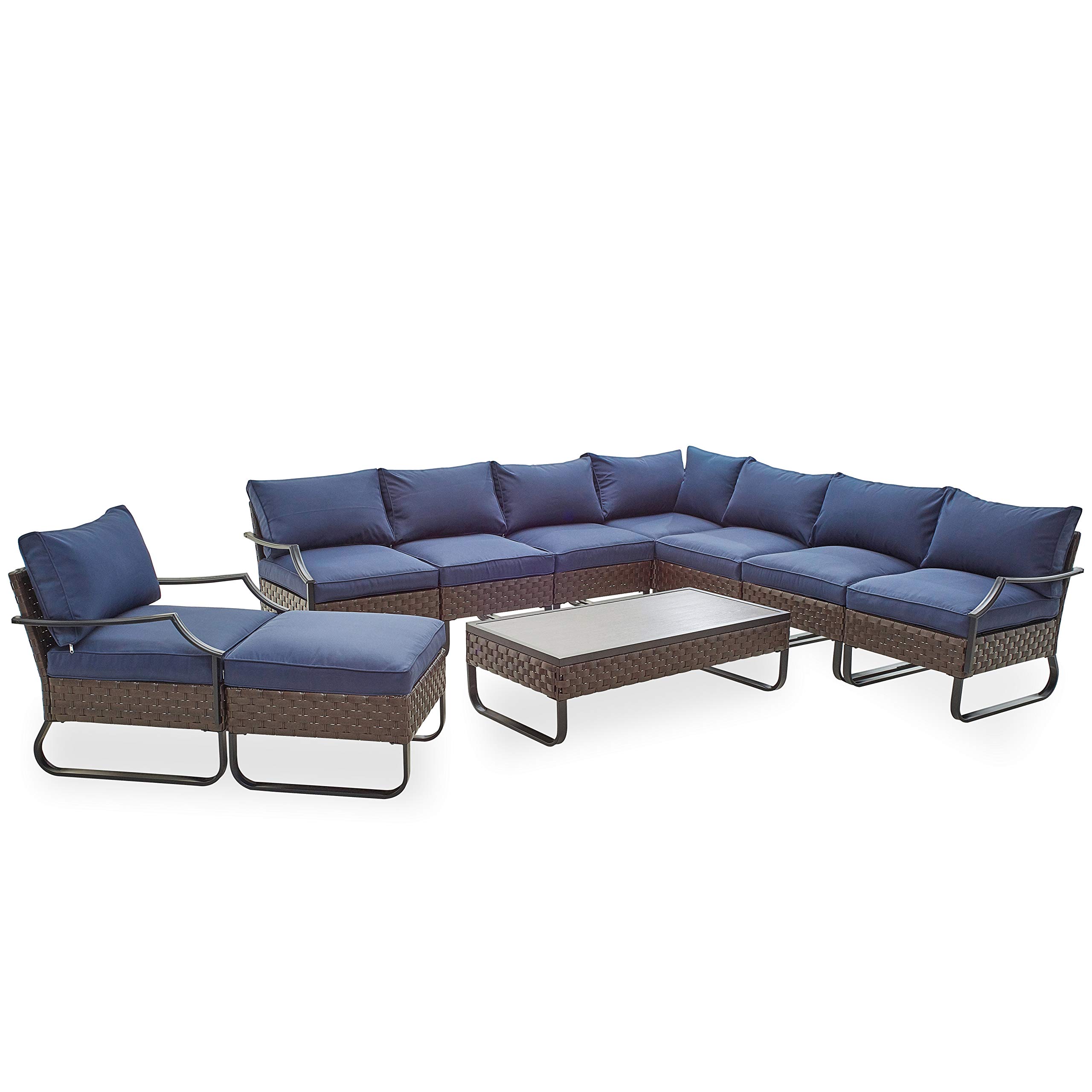 Romayard 10-Piece Outdoor Patio Conversation Set - All-Weather Steel Frame Sectional Sofa with Cushions for Garden, Lawn, Poolside - Perfect for Backyard Relaxation, Entertaining Guests & Outdoor Lounging