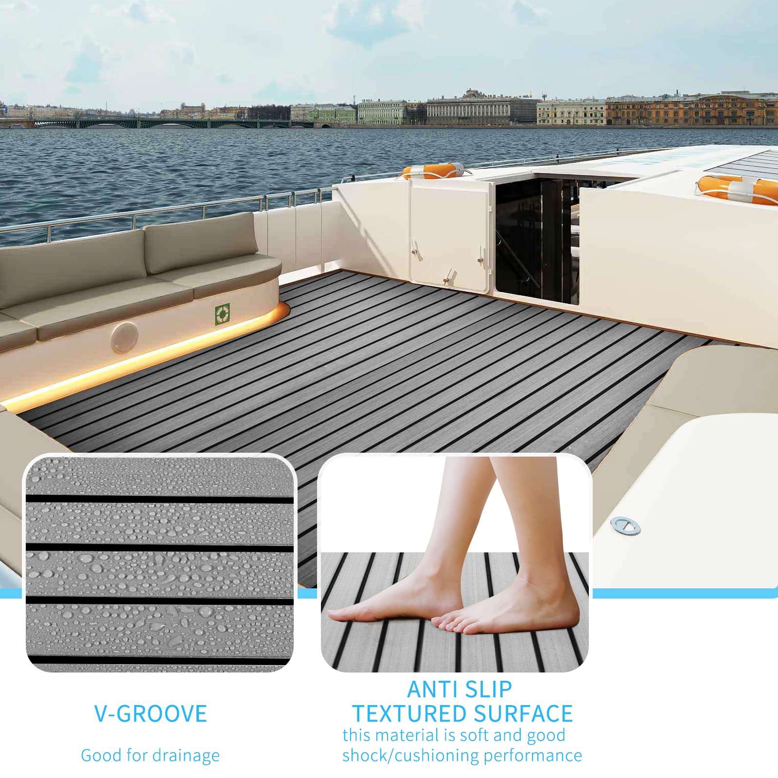 Premium EVA Foam Faux Teak Marine Mat - Self-Adhesive Non-Slip Boat Flooring for Motorboats, Yachts, RVs & Kayaks | Waterproof Decking Sheet for Surfboard Storage & Marine Applications