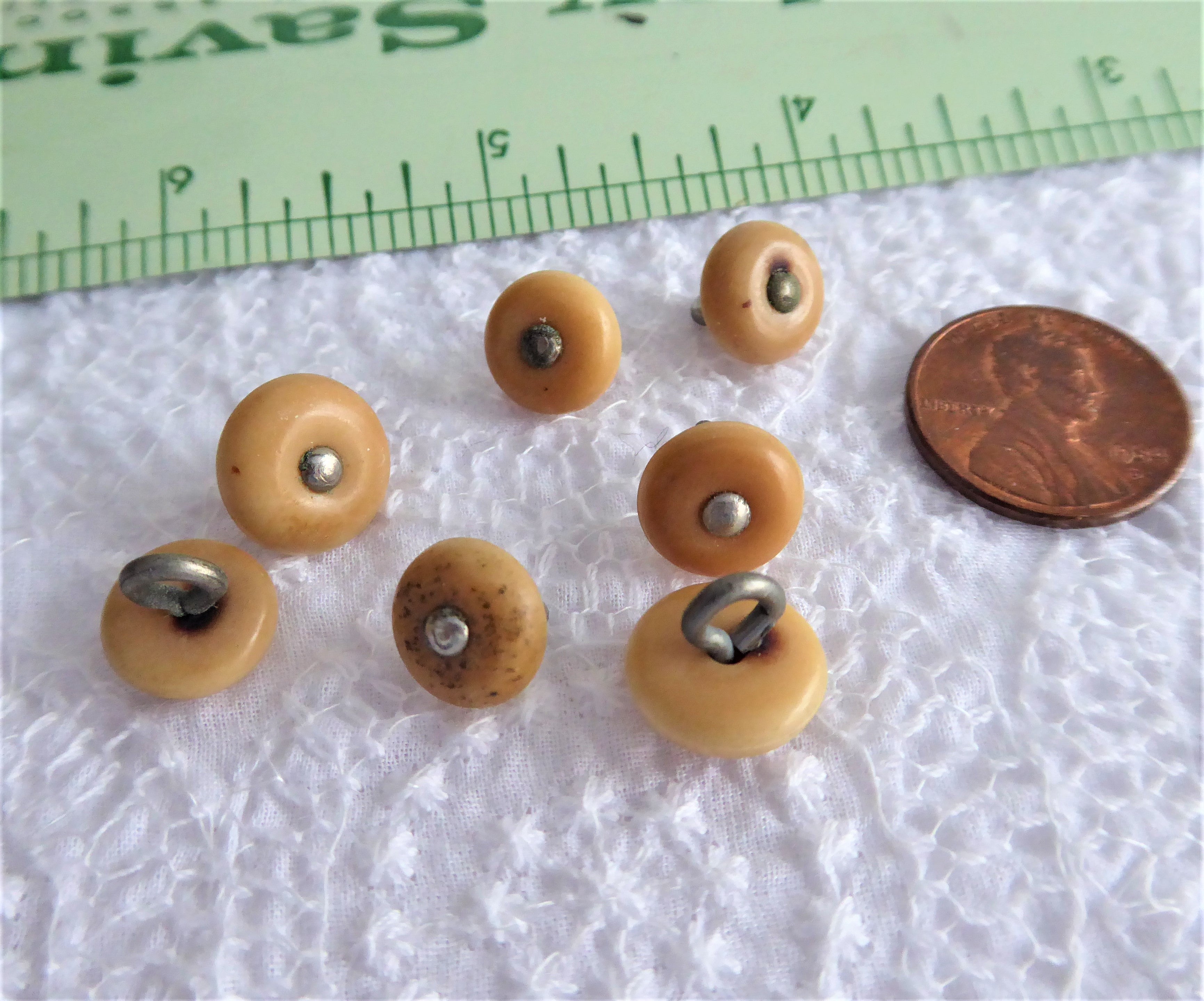 Antique Victorian Vegetable Ivory Shoe Buttons - Set of 7 Tan Glove Buttons with Pin Shank (1890s Style) - Perfect for Historical Costume Reenactments & Vintage Fashion Restoration