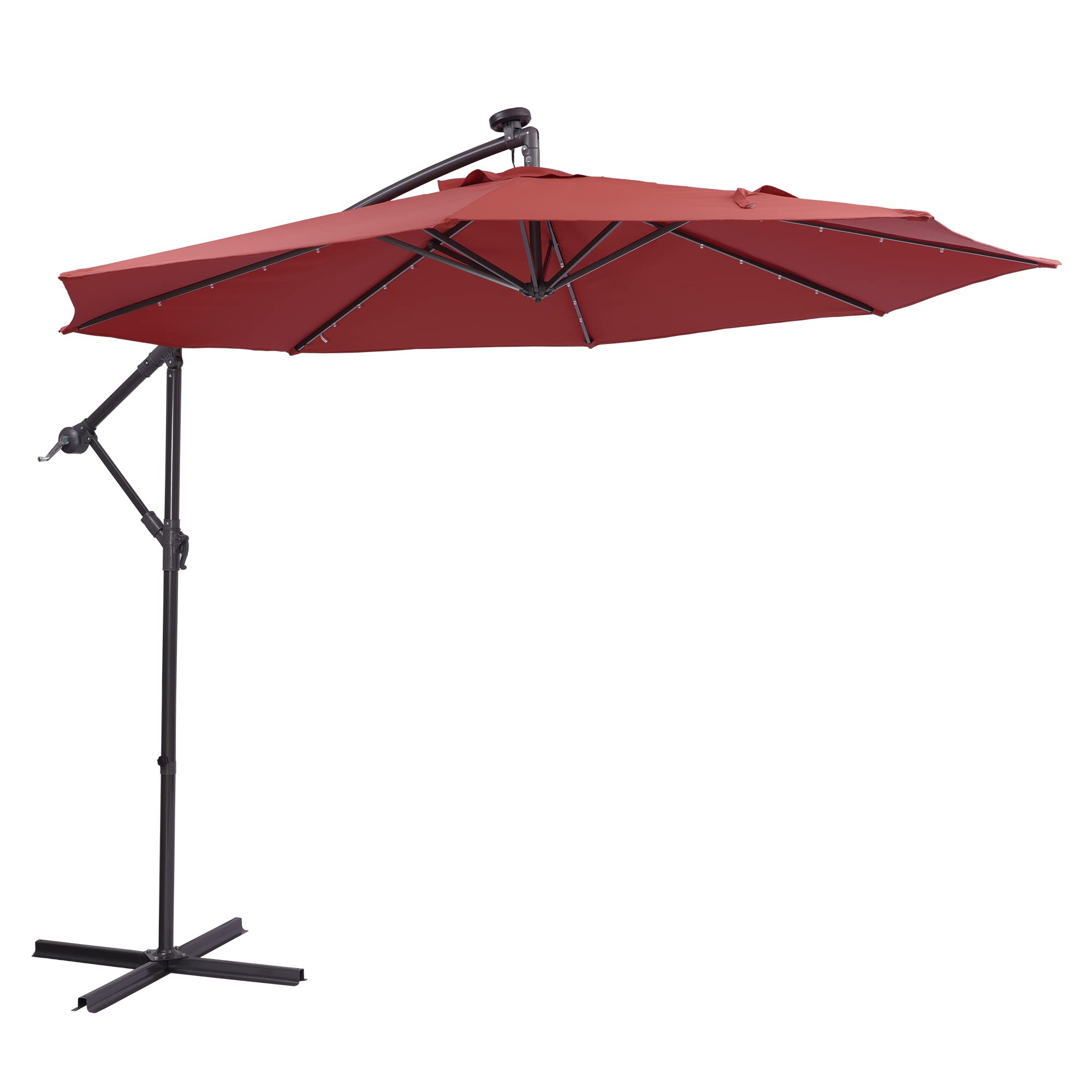 10 FT Solar LED Cantilever Patio Umbrella - Adjustable Offset Outdoor Umbrella with 32 LED Lights for Garden, Poolside & Backyard Relaxation