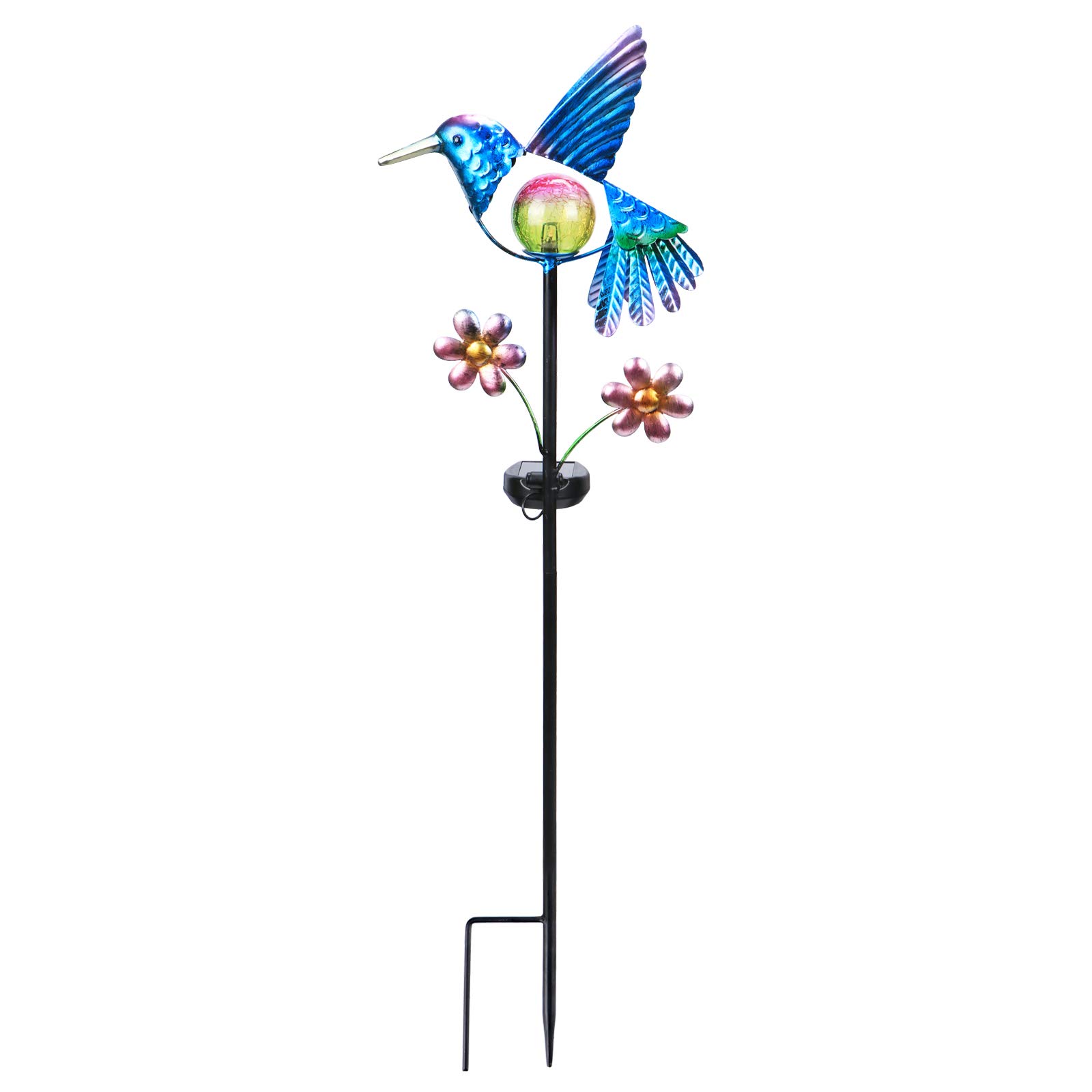 Solar Hummingbird Garden Stake Lights - Waterproof Outdoor LED Pathway Lights with Warm Crackled Glass Globe for Walkway, Yard, Lawn & Patio | Solar-Powered Landscape Lighting for Gardens, Driveways & Backyard Decor