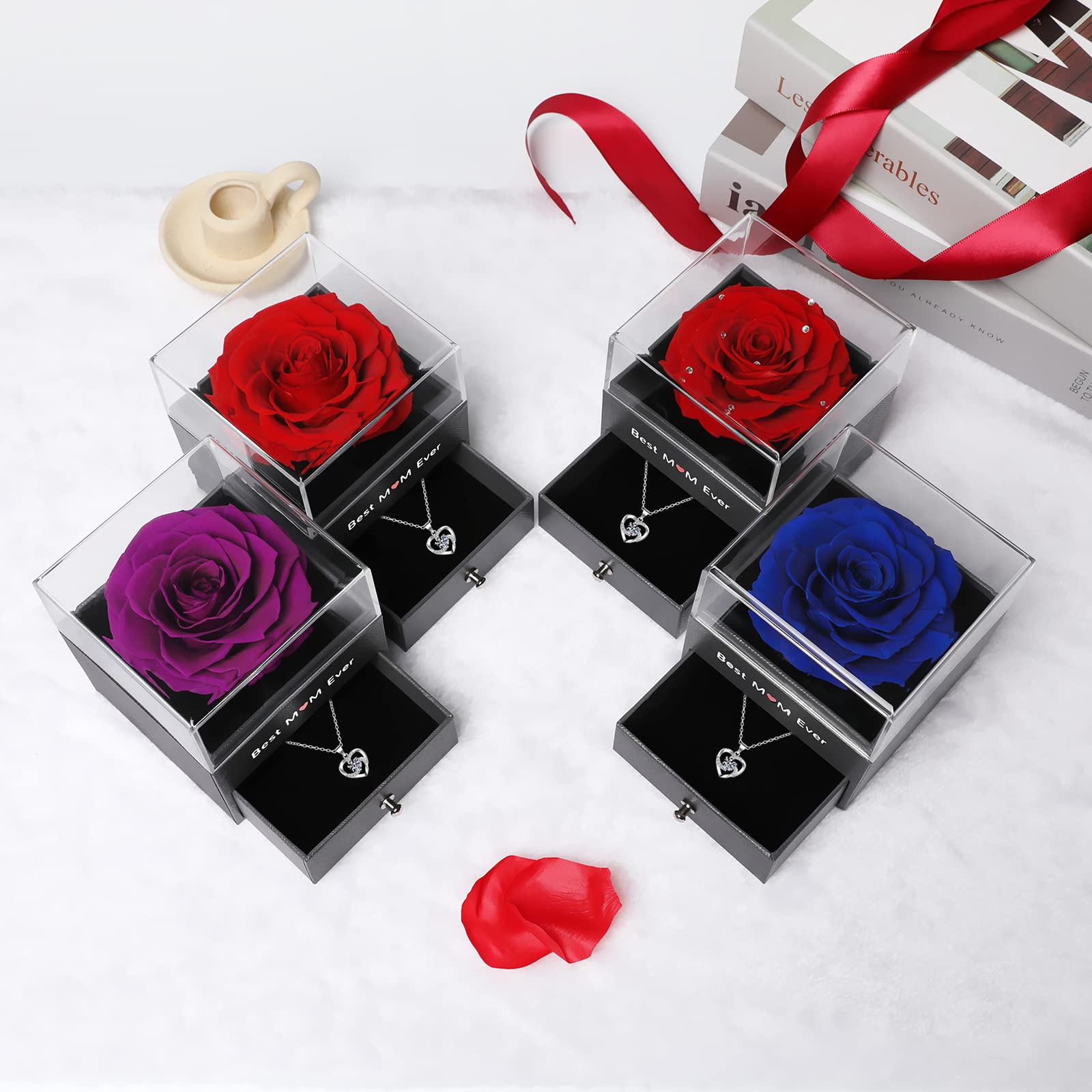 Eternal Rose Necklace Gift for Mom - Preserved Flower Jewelry for Mother's Day, Birthday, Anniversary | Best Gift for Wife, Grandma, Daughter from Family | Perfect for Special Occasions & Keepsake Memories