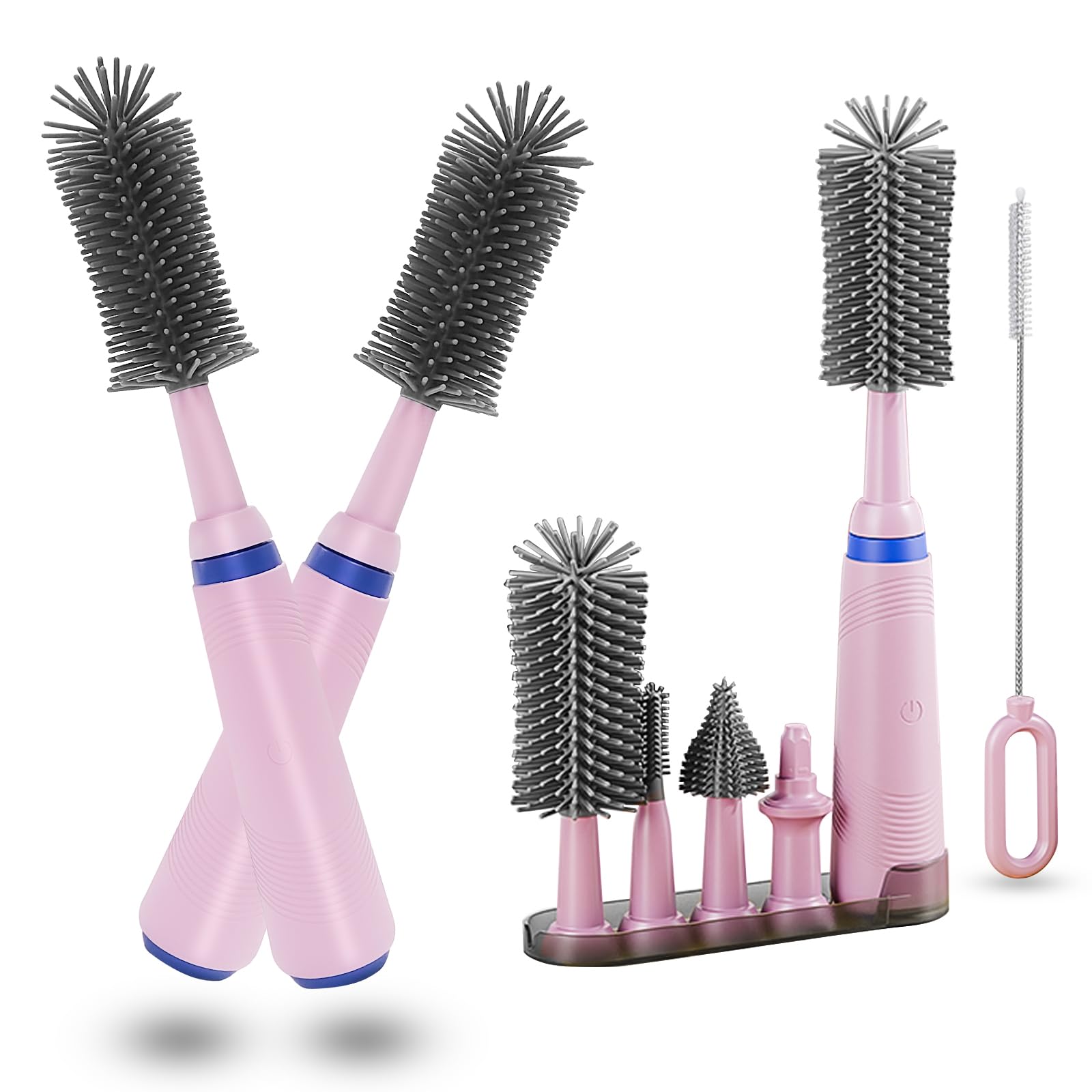 Electric Bottle Brush Set with Extendable Handle - for Water Bottles, Nipples & Straws - Home & Travel Use
