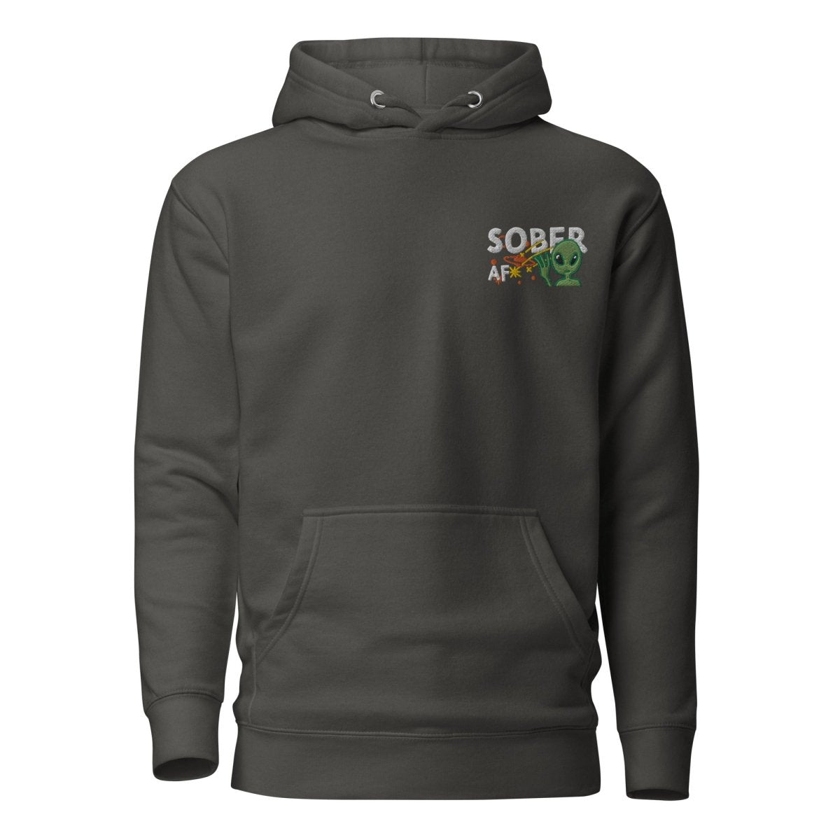 Galactic Sobriety Alien Embroidered Unisex Hoodie - Trendy Streetwear for Men & Women - Perfect for Casual Outfits, Cosplay, and Sci-Fi Conventions