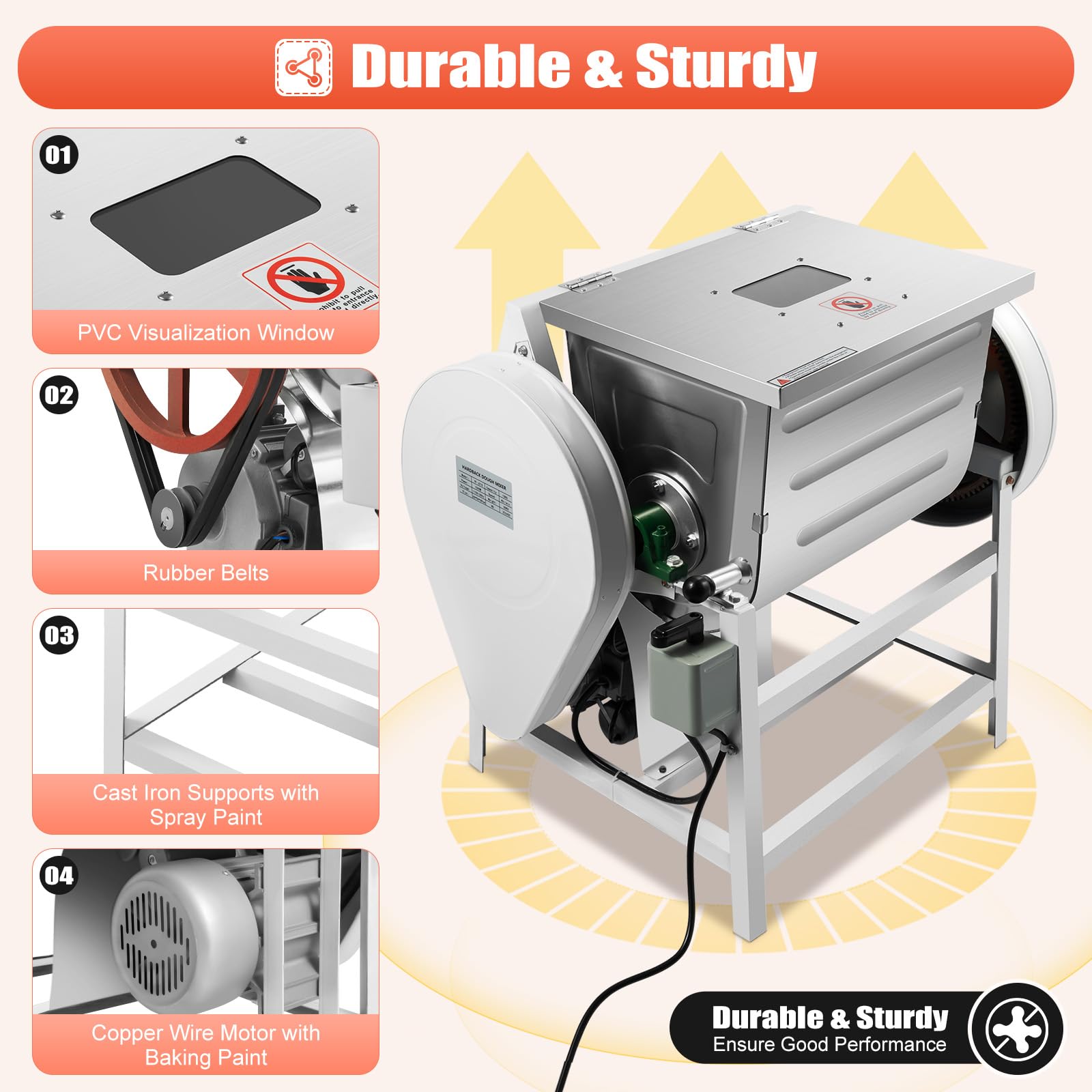 30QT Commercial Electric Dough Mixer - 1.5KW 110V Heavy Duty Kneading Machine with 90° Tilt & 2-Speed (1400 RPM) - Perfect for Bakeries, Pizza Shops, and Commercial Kitchens