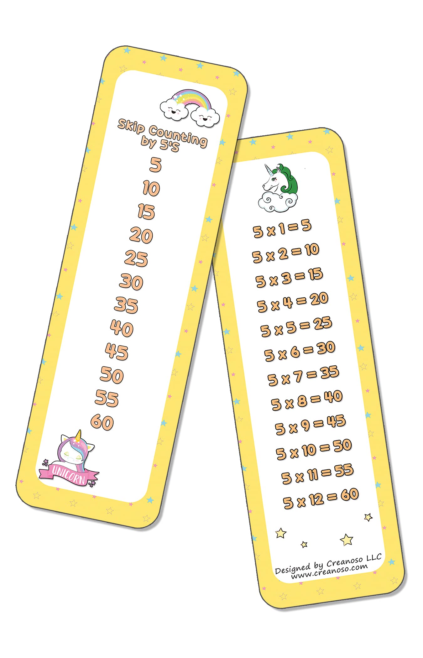 Creanoso Skip Counting Chart Bookmark Cards - Cute Unicorn Theme (2 Sets of 11 Cards) - Homeschool Math Learning Tools for Kids - Perfect for Classroom, Home Study & Gift Giving