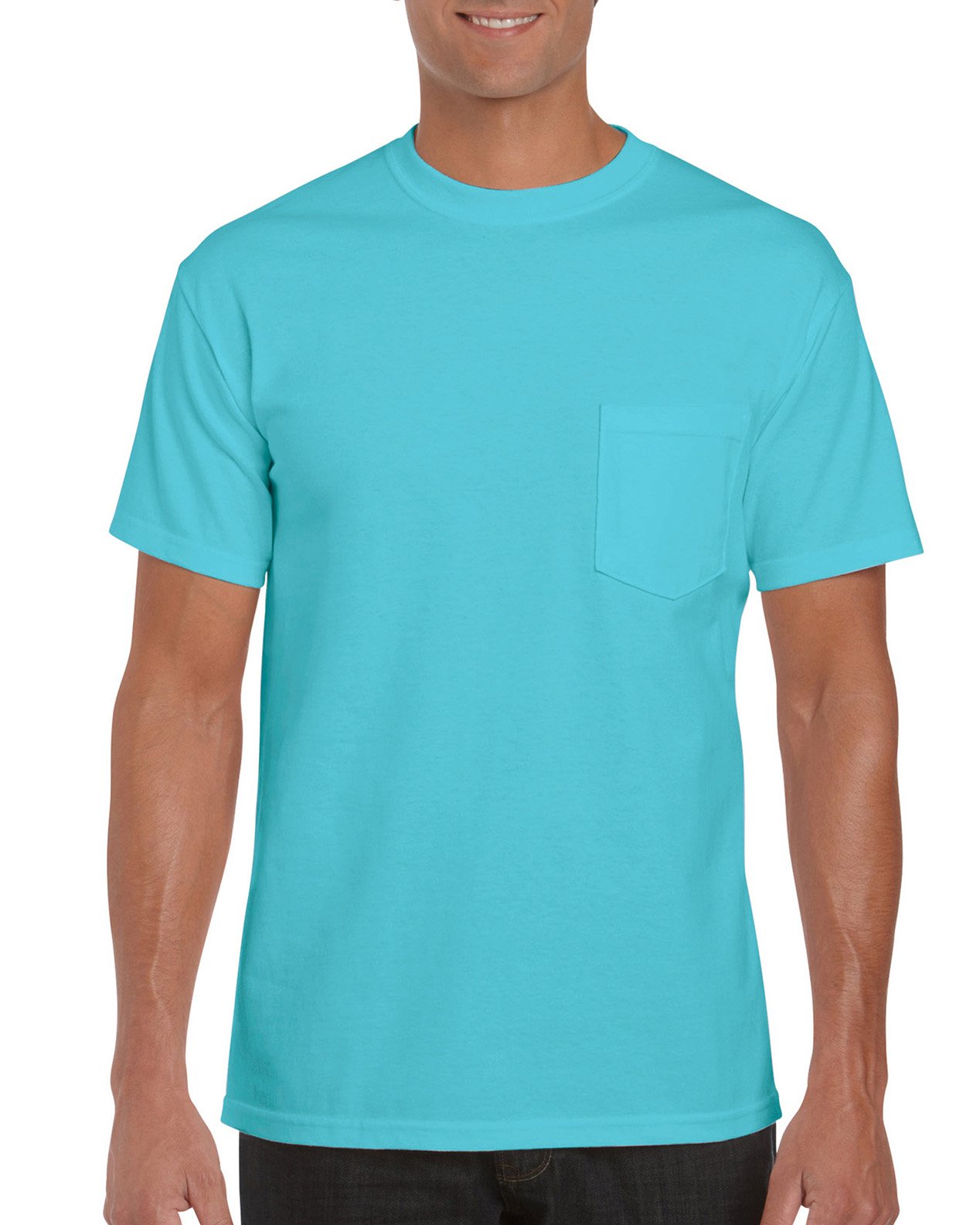 Gildan Hammer Pocket T-Shirt H300 4XL - Soft Cotton Crew Neck Tee with Side Pocket for Men in Lagoon Blue | Workwear, Casual Wear & Gym Apparel