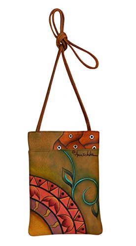 Anuschka Hand Painted Genuine Leather Crossbody Purse for Women - Mini Double Zip Travel Bag with Magnetic Closure, ID Holder & Eyeglass Case | Perfect for Daily Use, Shopping & Vacation Accessories