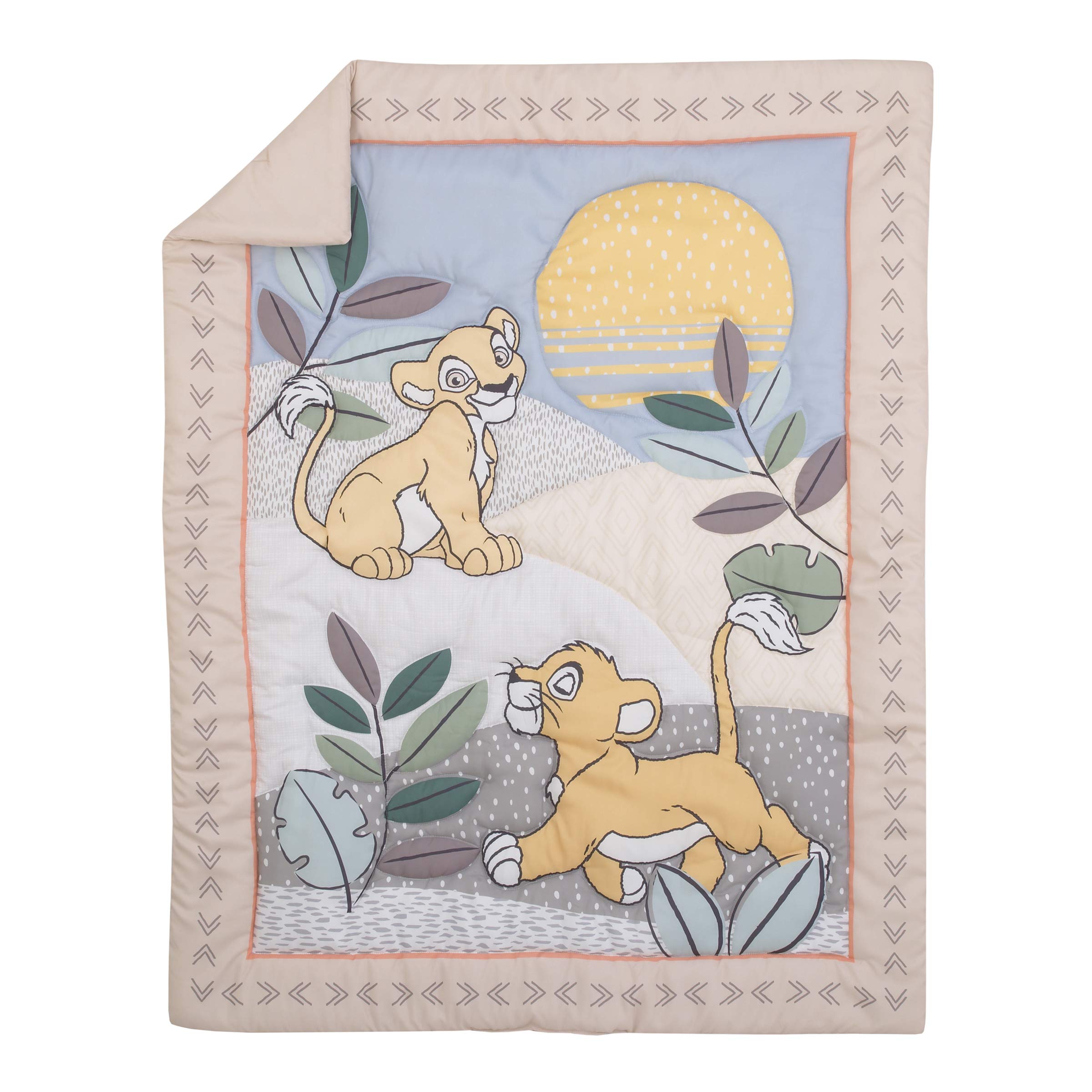 Disney The Lion King 3-Piece Nursery Crib Bedding Set - Comforter, Fitted Sheet & Skirt in Grey, Sage, Ivory & Yellow | Baby Boy/Girl Nursery Decor | Perfect for Themed Rooms & Gift Giving (7512276P)