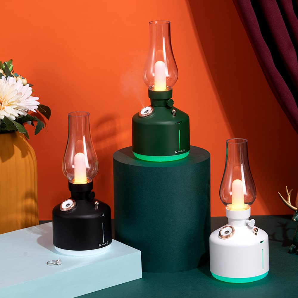 Retro Humidifier Lamp - 1200mAh Rechargeable Wireless Aroma Diffuser with Essential Oils & 7-Color LED Lights, Cool Mist for Home, Office, Bedroom, Nursery, and Car - Quiet Air Humidifier for Better Sleep and Relaxation