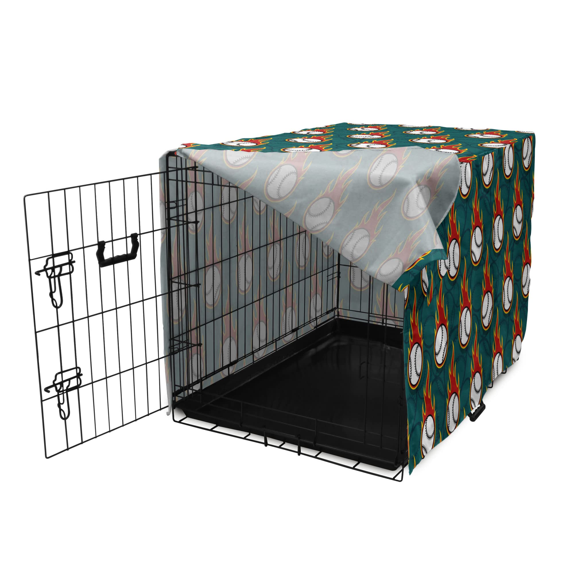 Lunarable Sports Dog Crate Cover - Baseball Themed Pet Kennel Cover for Medium Dogs & Cats (24 Inch, Dark Teal Vermilion) - Durable & Easy to Use for Home, Travel & Outdoor Adventures