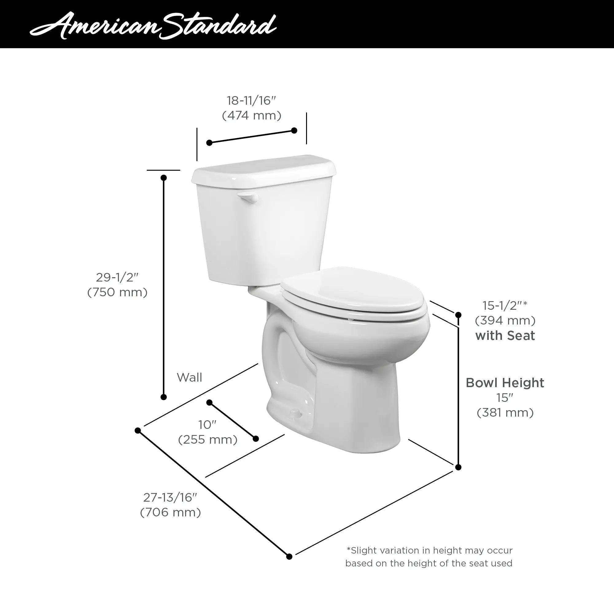 Colony® Two-Piece 1.6 GPF/6.0 LPF Standard Height Elongated Toilet Bowl - 10 Inch Rough-In (Toilet Seat Not Included) - Perfect for Modern Bathrooms & Water-Efficient Homes