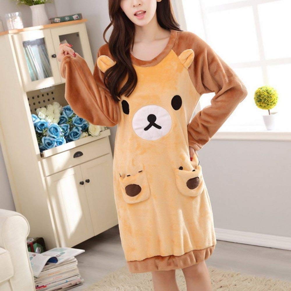 SDCVRE Women's Winter Nightgown - Long Sleeve Flannel Pajama Dress with Coral Fleece for Warmth | Cozy Sleepwear for Cold Nights, Lounge Wear at Home, Christmas Gift Idea
