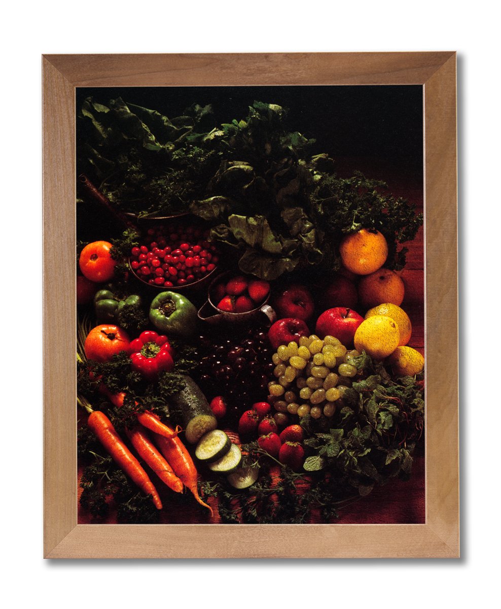 Apple Grapes Vegetable Kitchen Contemporary Wall Art Print - Honey Framed Decor for Modern Home & Dining Room