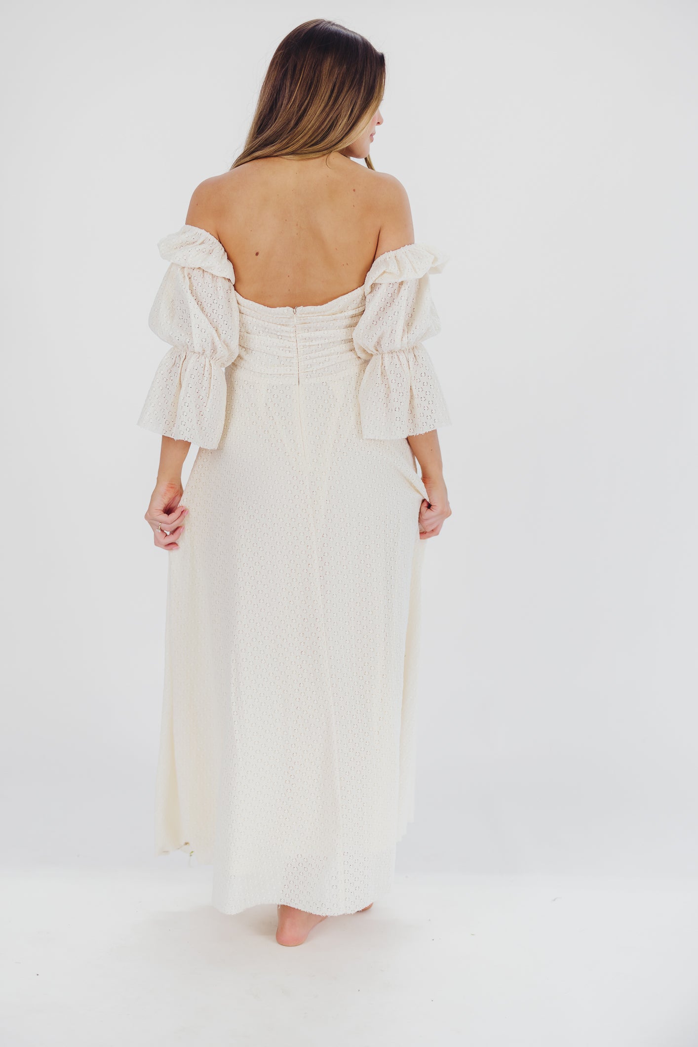 Corrine Tiered Sleeve Maxi Dress with Pockets in Ivory Cream - Bump Friendly Maternity Dress for Pregnancy, Nursing & Postpartum - Perfect for Baby Showers, Beach Vacations & Summer Weddings