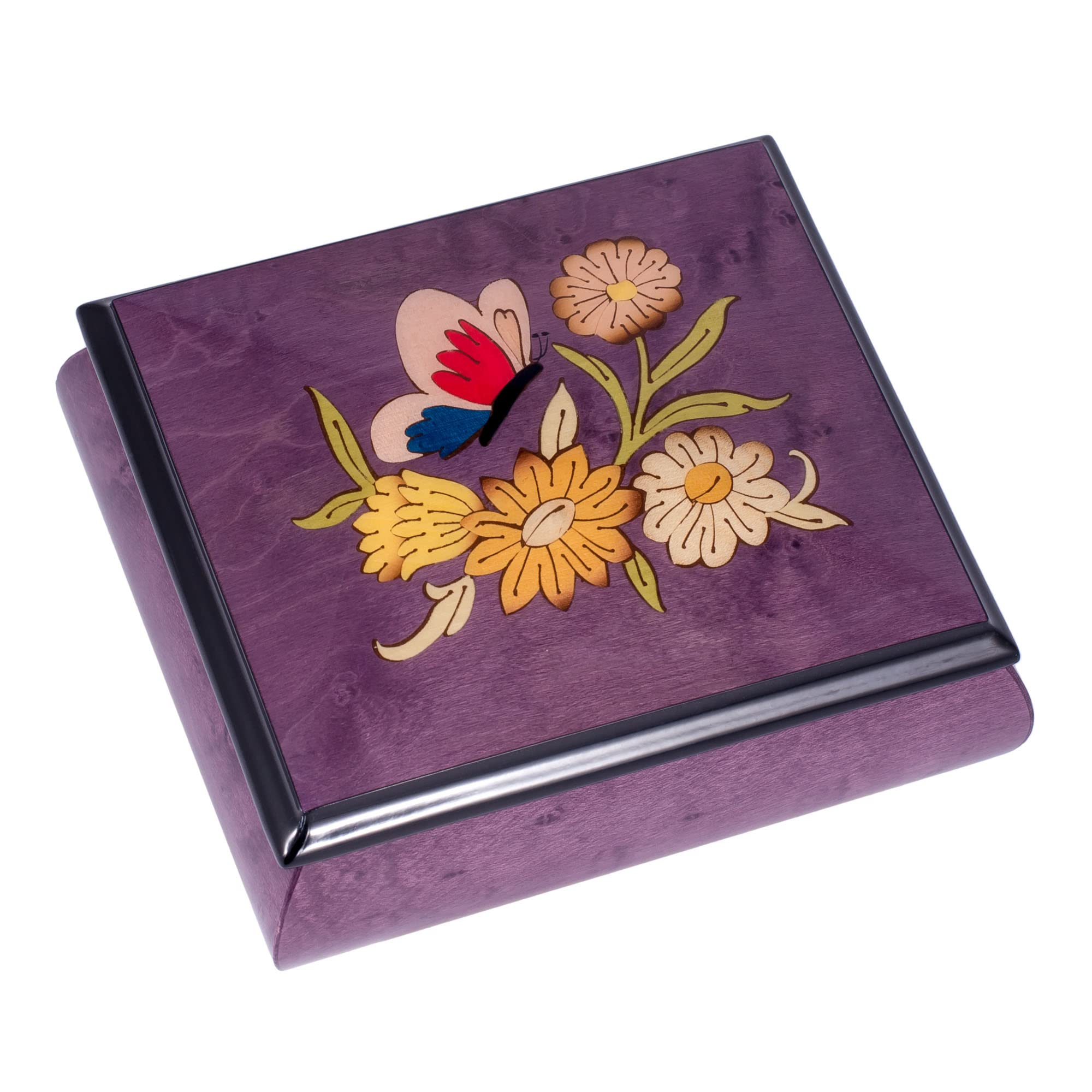 Exquisite Purple Italian Inlaid Music Jewelry Box with Butterfly Design - Customizable Tune Options | Perfect Gift for Weddings, Anniversaries & Home Decor