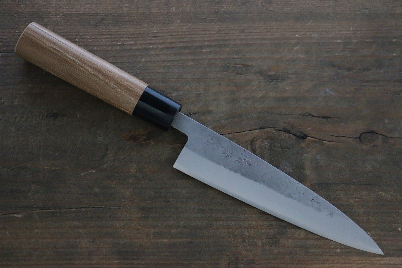 Premium Seisuke Blue Steel No.2 Nashiji Petty Utility Knife 135mm - Japanese Chef Knife with Chestnut Wood Handle - Perfect for Slicing, Dicing & Precision Cutting in Professional Kitchens & Home Cooking