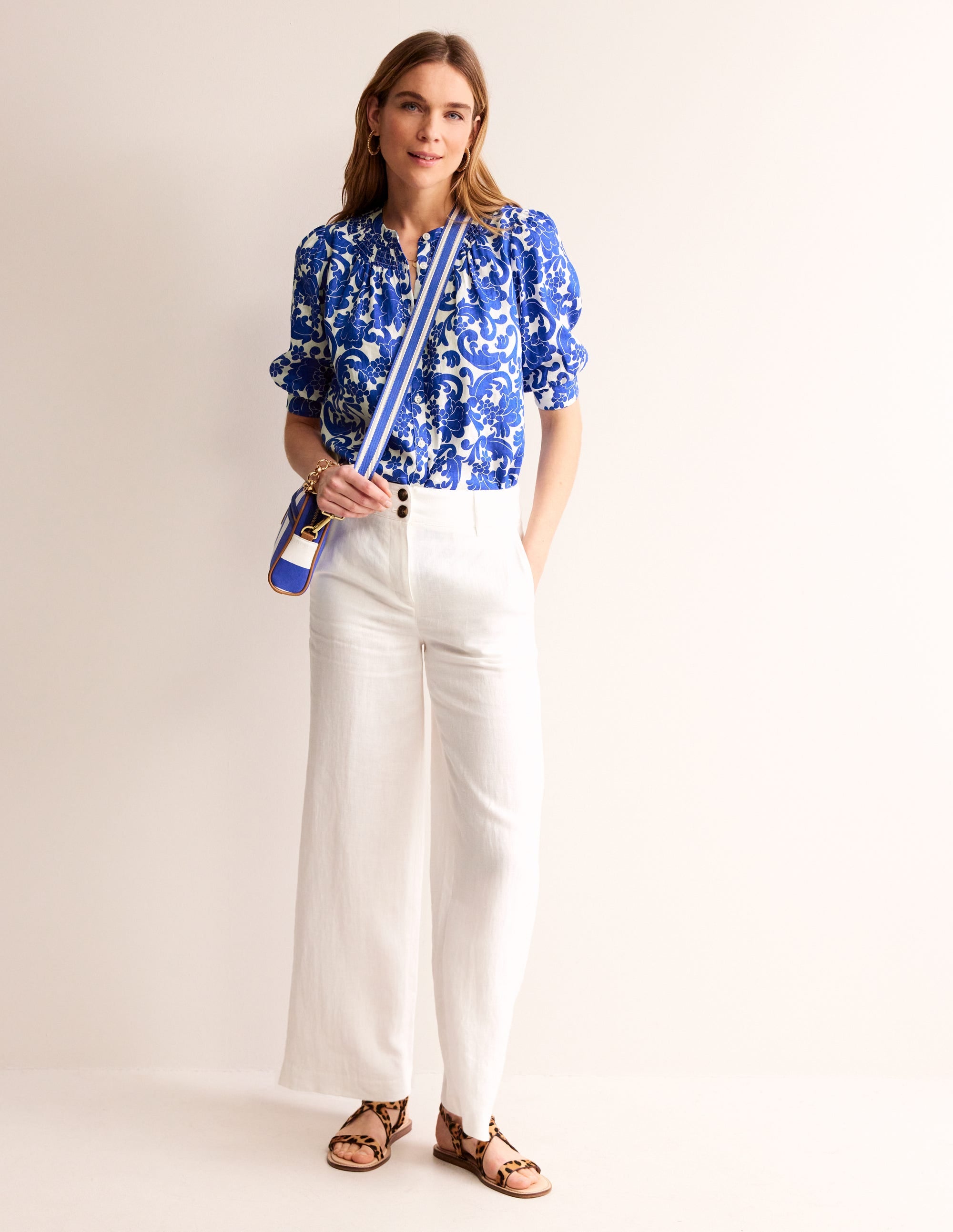 Ada Linen Top for Women - Elegant Surf the Web Design - Luxury Whirl Pattern - Perfect for Beach Vacations & Summer Outings