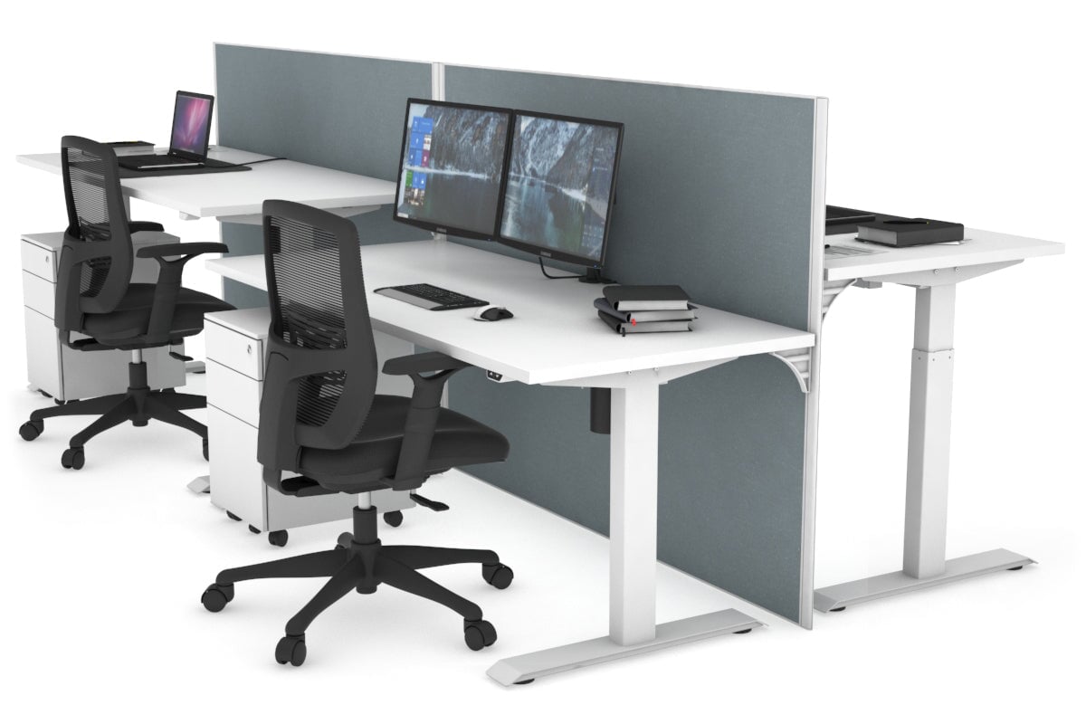 Just Right Height Adjustable 4-Person Workbench [1400L x 700W] - Heavy Duty Industrial Workstation for Factory, Warehouse & Workshop Use