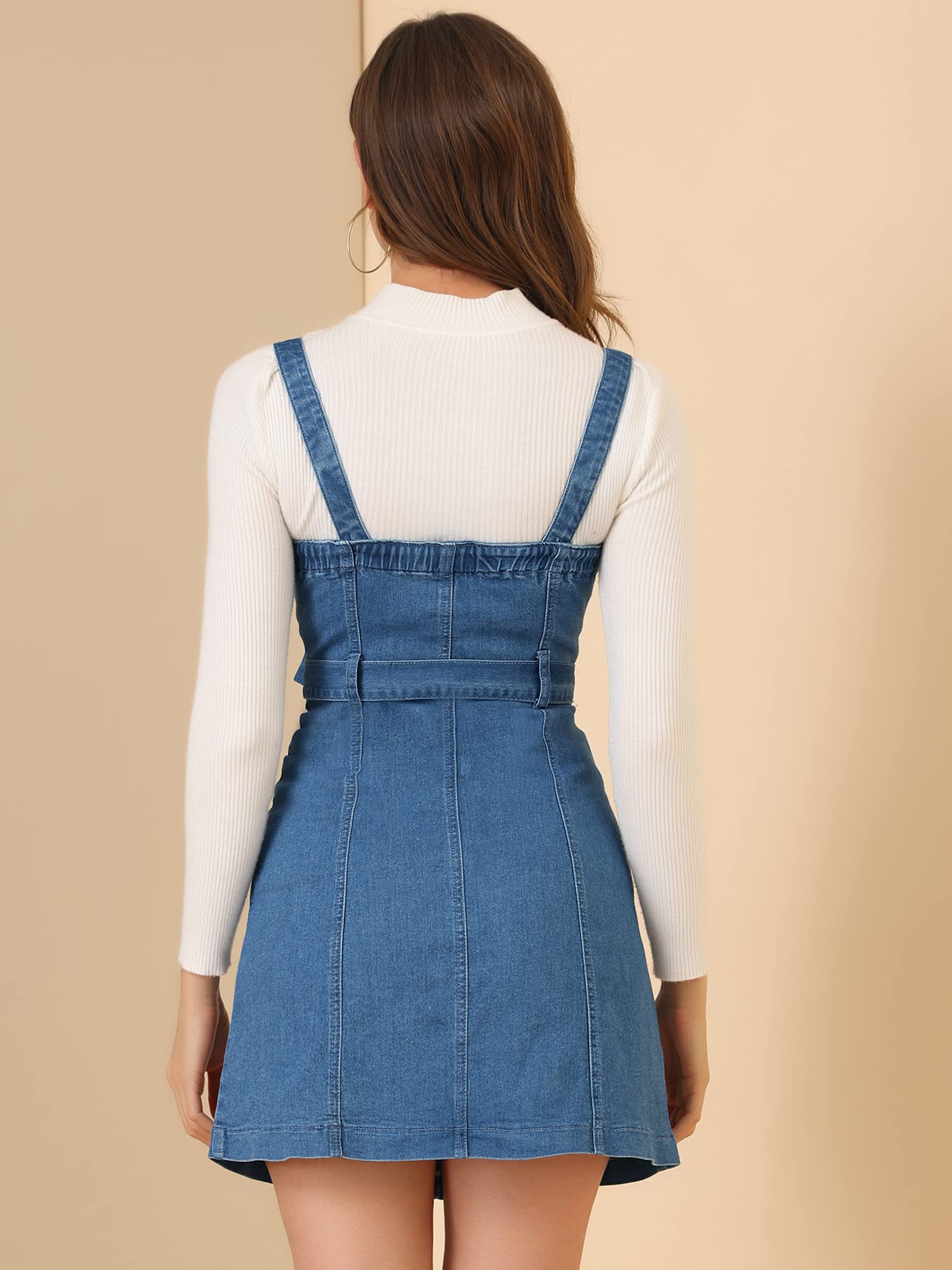 Allegra K Women's Classic Denim Pinafore Dress with Adjustable Straps - Casual Jean Overalls for Women, Perfect for Spring Outfits, Brunch Dates & Street Style Fashion