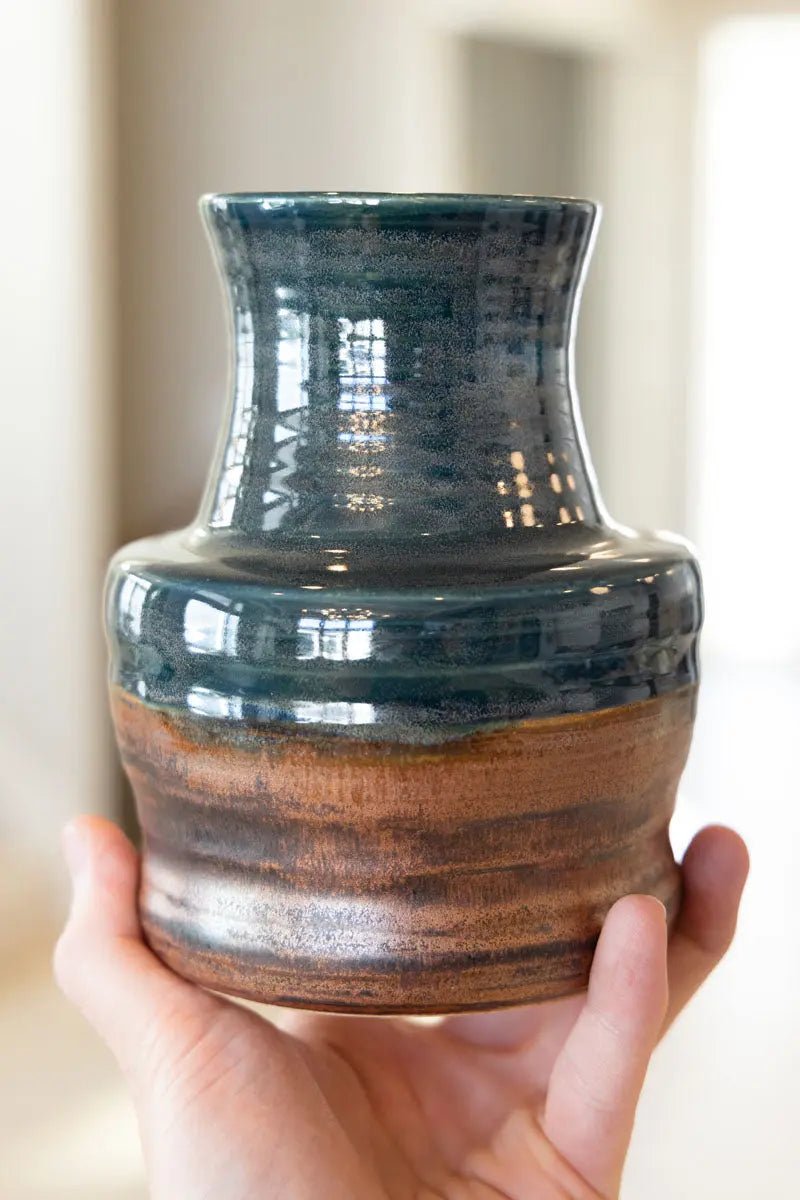 Large Contemporary Copper & Green Pot/Vase - Modern Home Decor for Living Room, Office & Wedding Centerpieces