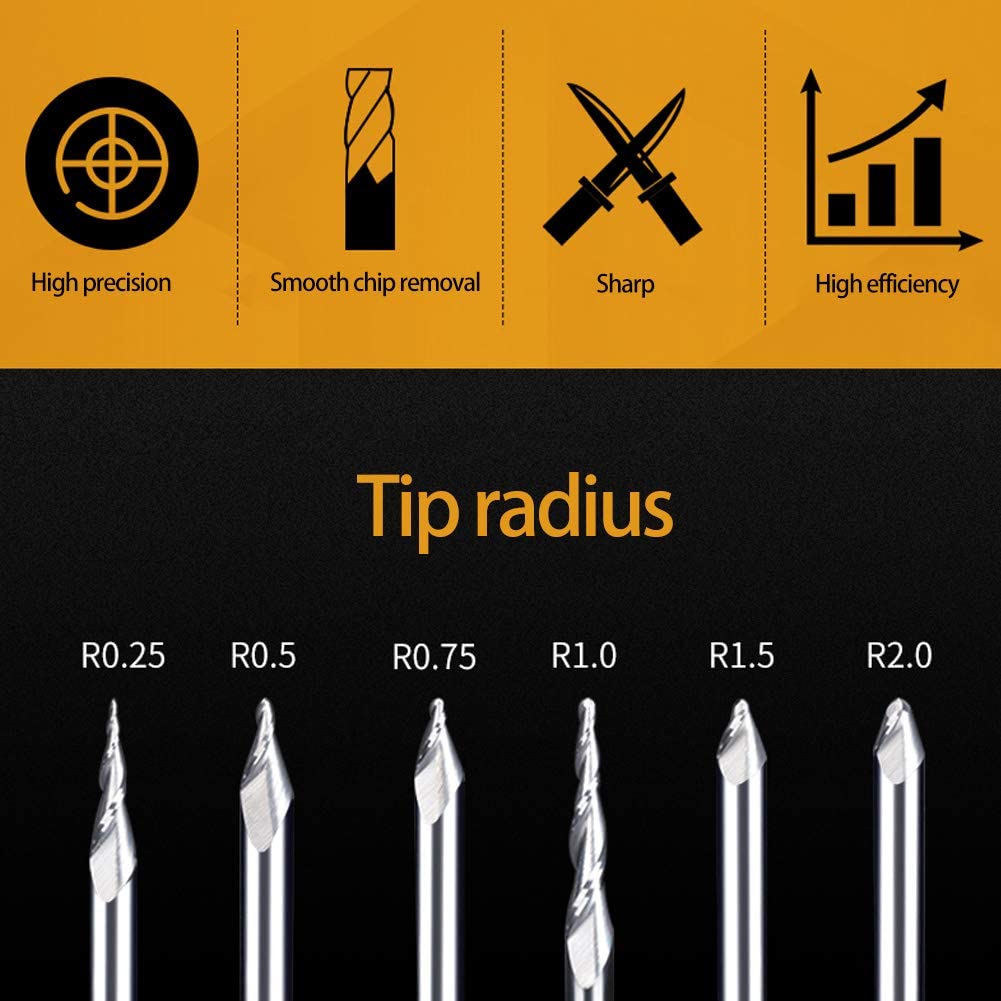 3D Router Carving Bits - 15° Tapered Ball Nose Spiral End Mill Cutter, HRC55 Tungsten Steel CNC Router Bit for Woodworking, Engraving & 3D Carving | Perfect for DIY Projects, Furniture Making & Sign Crafting