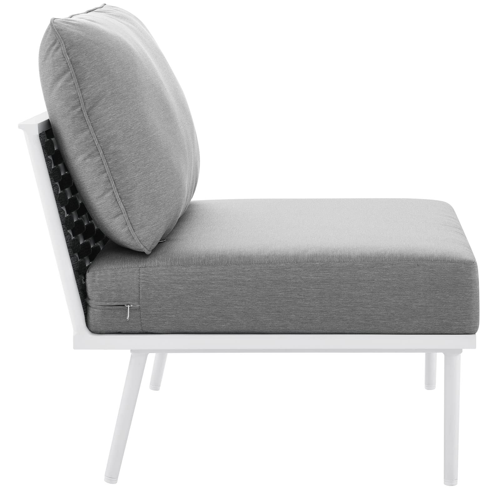 Modway Stance Outdoor Patio Armless Chair - White & Gray Woven Rope Aluminum Furniture for Garden, Poolside & Balcony Relaxation