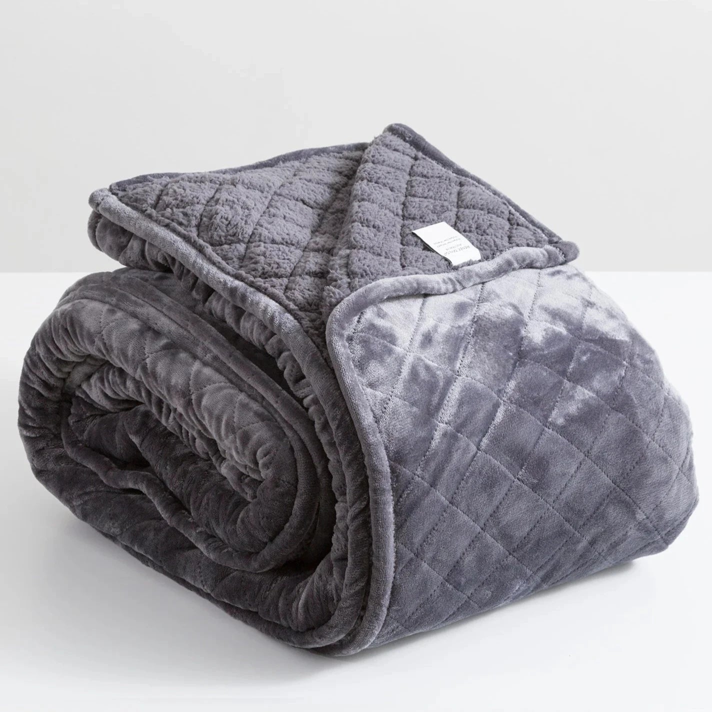 Renee Taylor Heston Sherpa Ultra Soft Velvet Blanket - Graphite Color | Cozy Winter Throw for Bed, Couch & Travel | Warm Fleece Blanket for Home, Office & Gifts