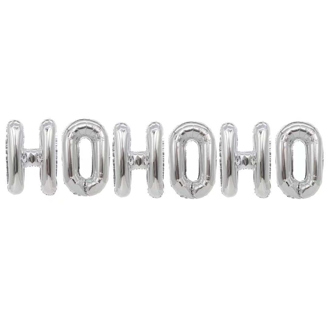 Silver HOHOHO Christmas Party Balloons - Aluminum Foil Banner Balloons for Holiday Decorations, Xmas Party Supplies | Perfect for Christmas Tree Decor, Home & Office Festive Decorating