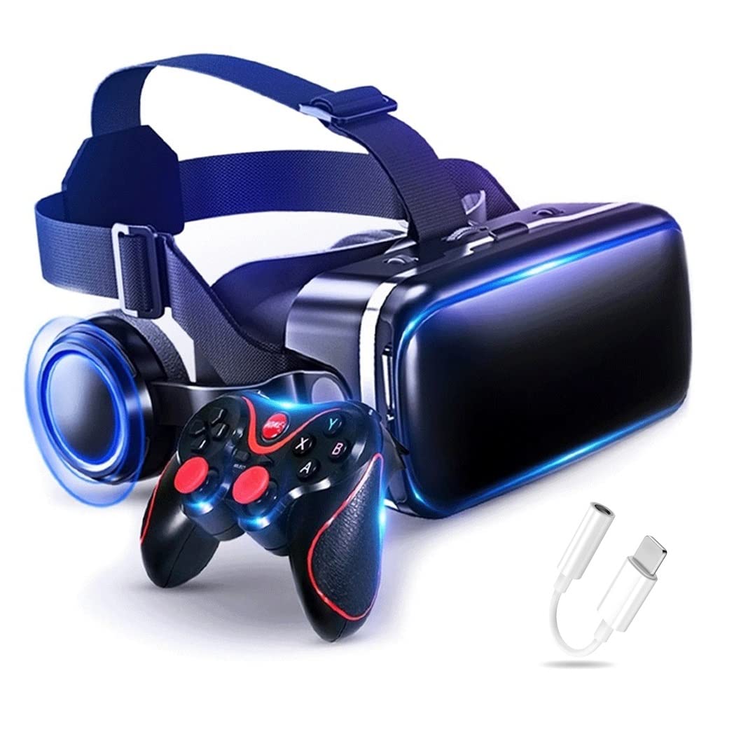 JYMYGS 3D VR Headset with Bluetooth Controller - Compatible with iPhone 13 Pro Max/13 Pro/13/12/11, Samsung Galaxy S21, Huawei, Xiaomi Series - Immersive Virtual Reality Gaming & Movie Experience (iOS Size)