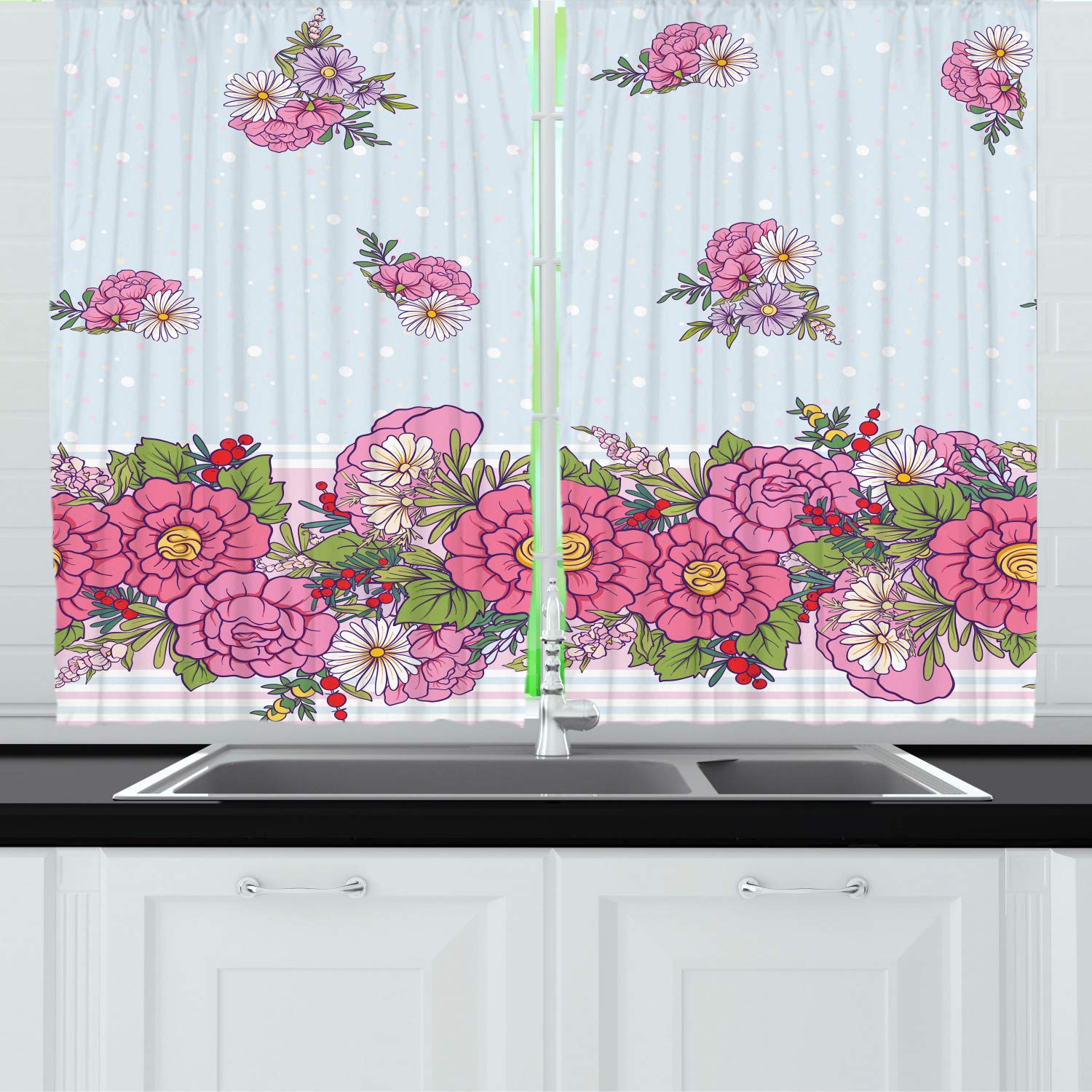 Ambesonne Floral Long Kitchen Curtains - 55