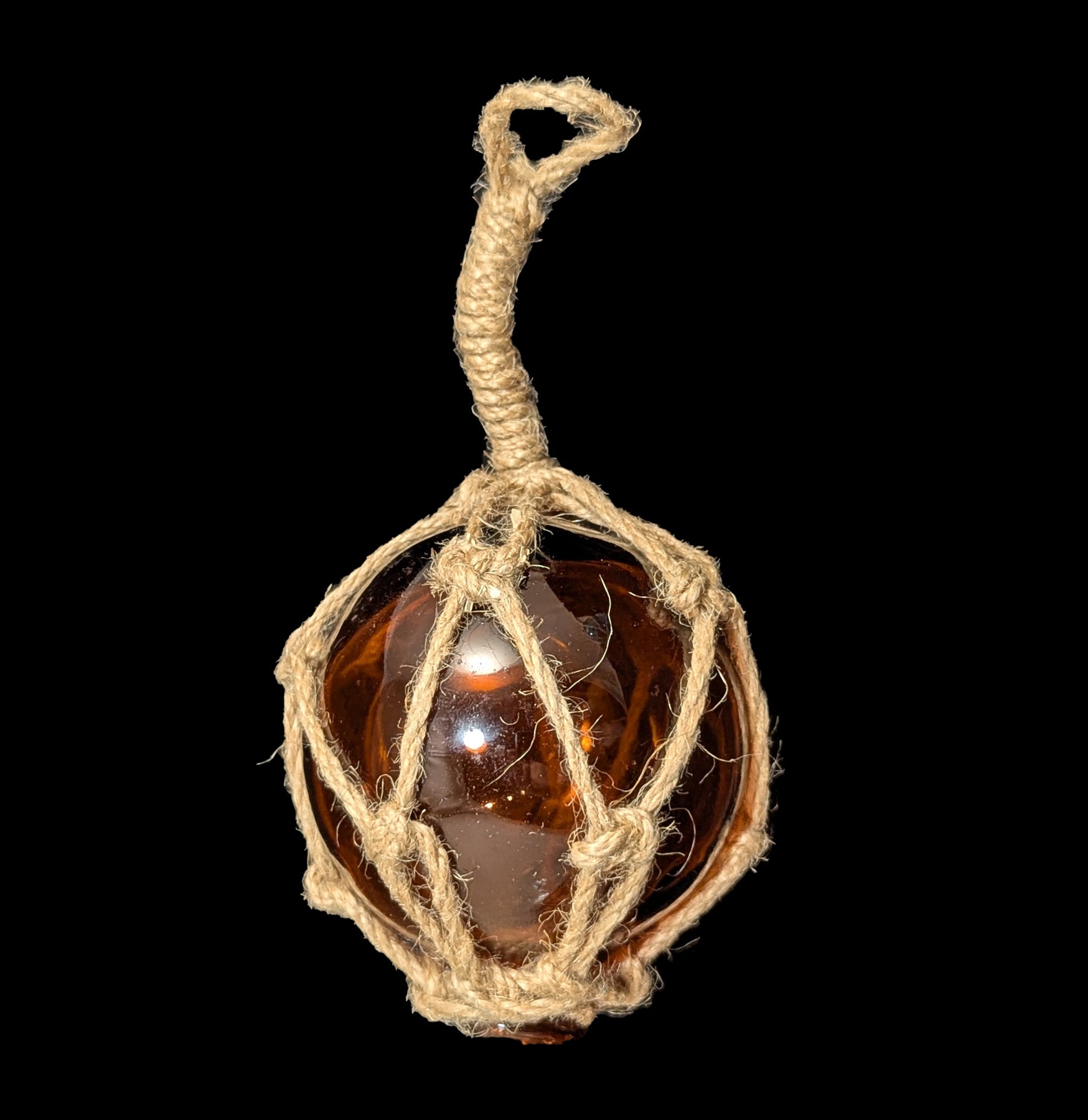 Vintage Amber Japanese Glass Fishing Float Ball - Handmade Collectible for Beach Decor, Nautical Theme, and Home Display