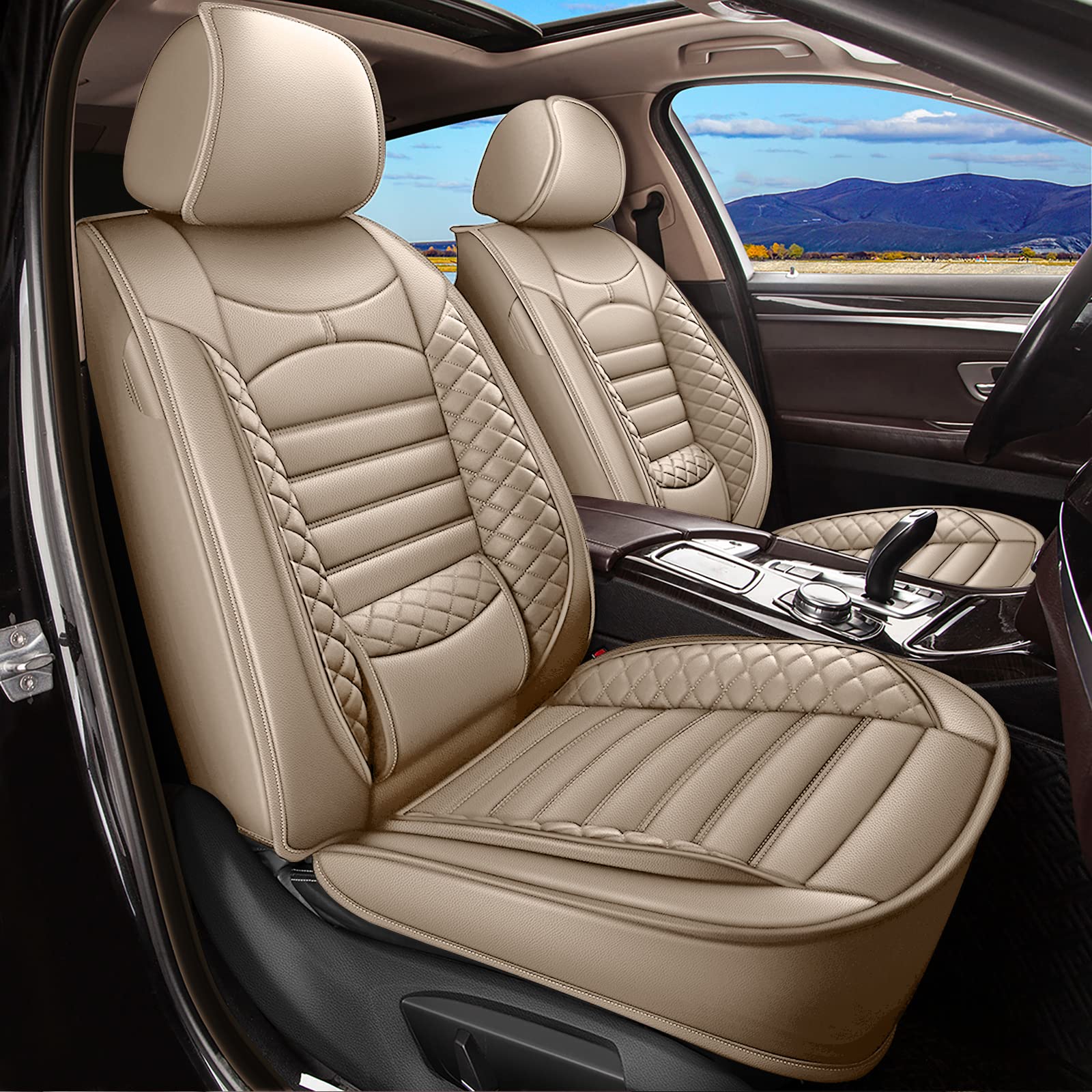 Premium Waterproof Faux Leather Car Seat Covers - Universal Fit for Nissan Murano 2011-2025 Models, Airbag Compatible & Durable Protection (Beige) | Perfect for Daily Commute, Road Trips & Pet-Friendly Use