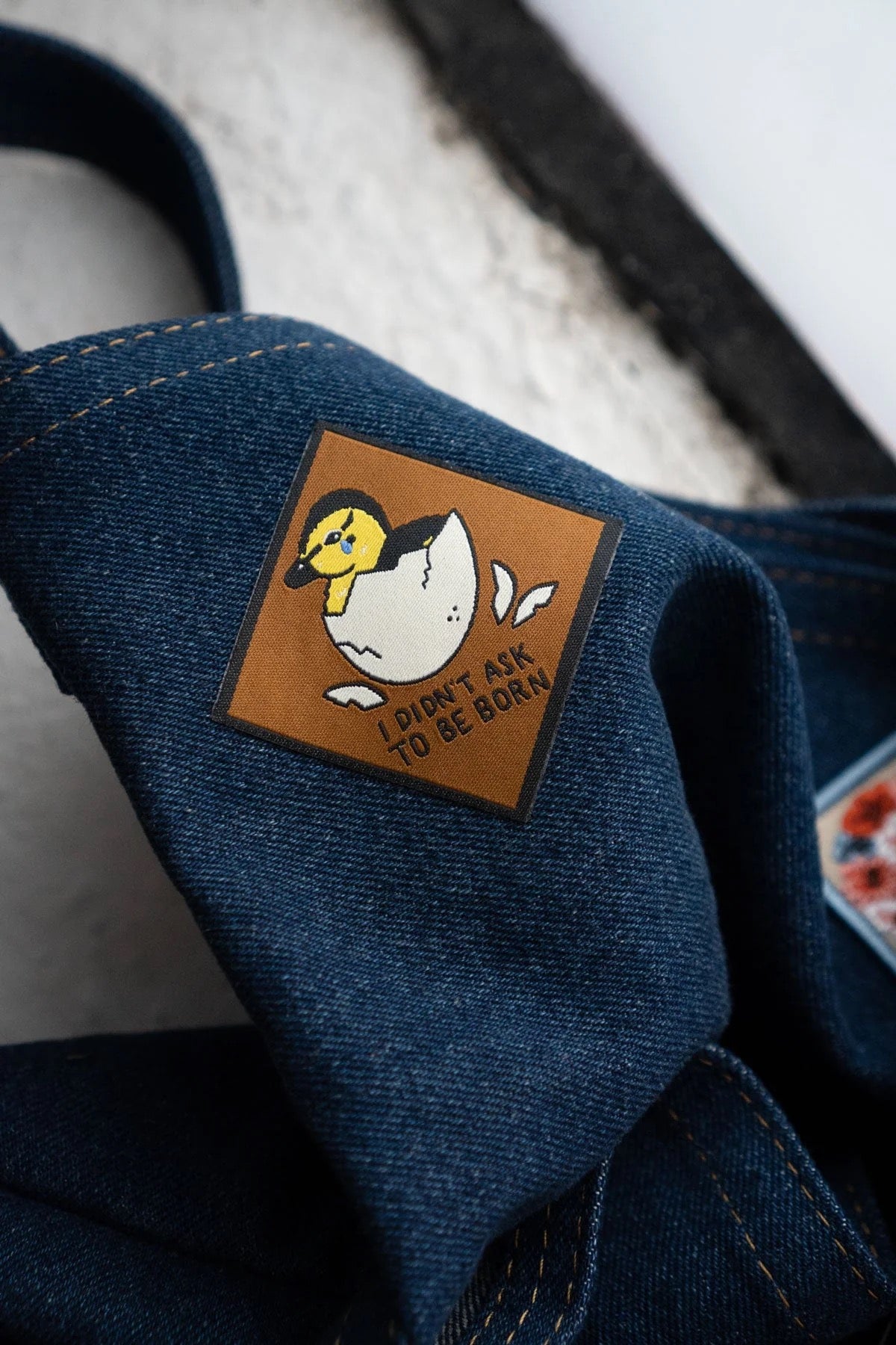 Didn't Ask To Be Born Woven Sticker Patch - Funny Iron-On Embroidered Patch for Jackets, Bags & DIY Crafts - Perfect for Punk, Grunge & Alternative Fashion Styles