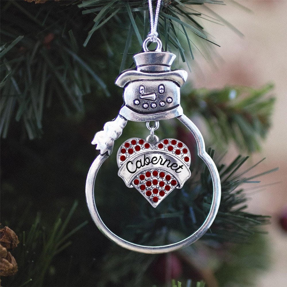 Inspired Silver Red Cabernet Christmas Ornament with Cubic Zirconia - Elegant Red Pave Heart Charm Tree Decoration - Snowman Hanging Decor for Holiday Parties, Gift Exchanges & Festive Home Decor