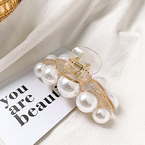 HOMEMATES 2 Pack Large Pearl Hair Claw Clips for Women - Strong Hold Hair Accessories for Thick Long Hair, White Jaw Clips for Girls & Women - Perfect for Work, Parties and Everyday Styling (Style 6)