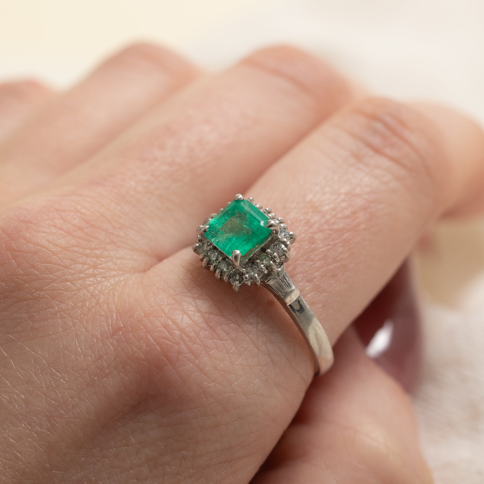 1.00ct Emerald & Diamond Halo Engagement Ring | 0.40ctw Total Weight | Size 10 | Elegant Wedding Proposal & Anniversary Gift for Her