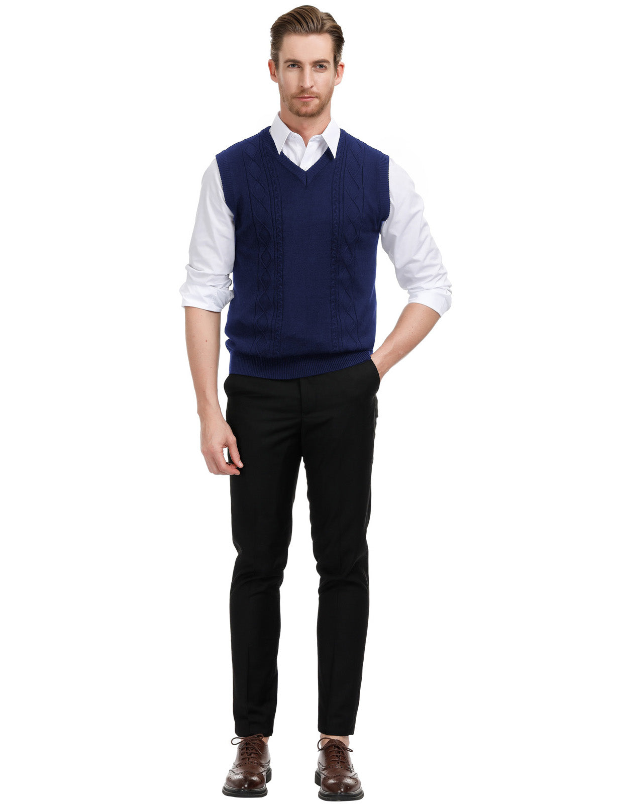 Men's Cable Knit V-Neck Sweater Vest - Warm Pullover for Casual & Business Wear - Perfect for Office, Layering & Fall Fashion