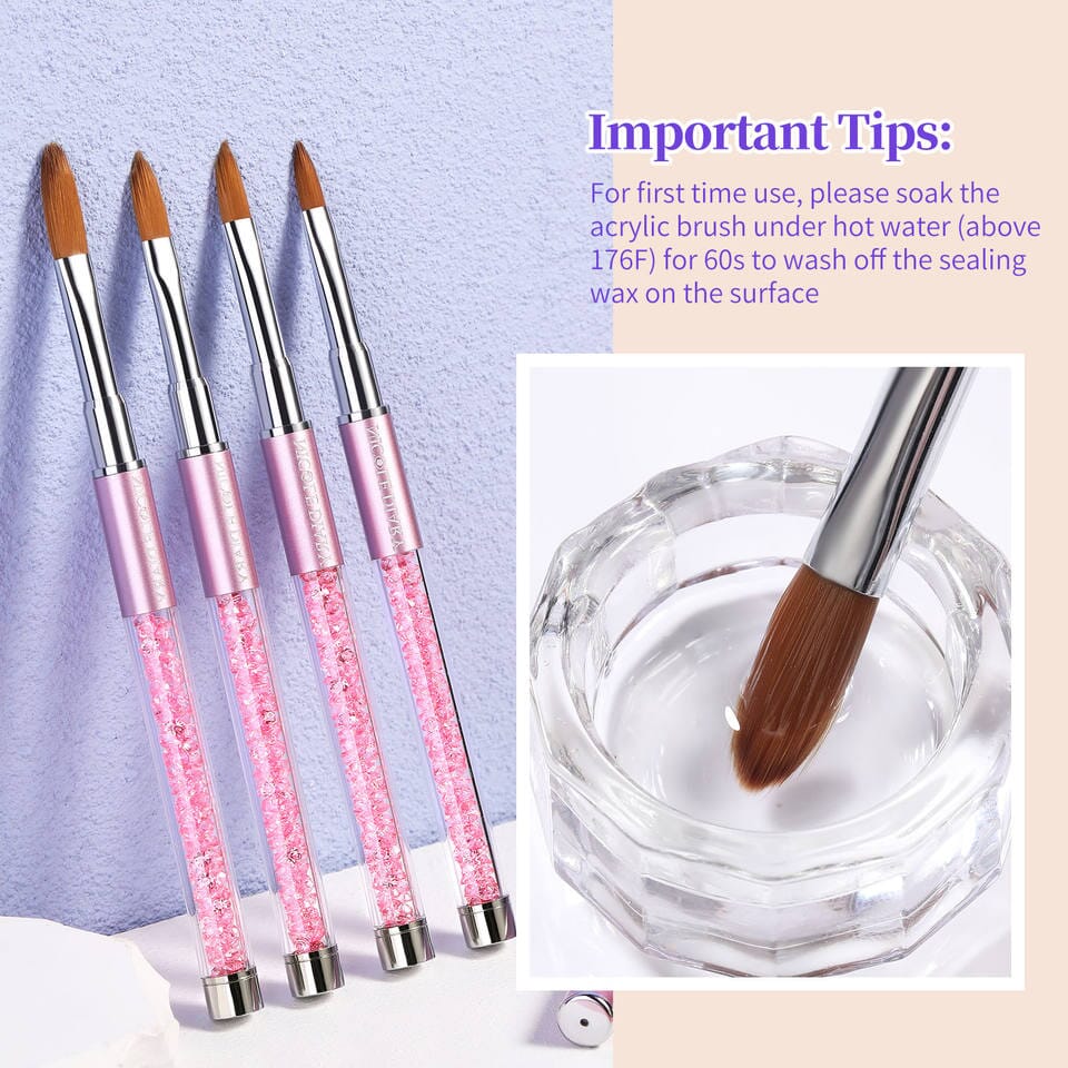 Professional Acrylic Nail Brush Set - 4pcs Crimped Handle Nail Art Brushes for Acrylic Powder, Gel Polish & Nail Extensions - Perfect for Salon, Home Manicure & DIY Nail Art