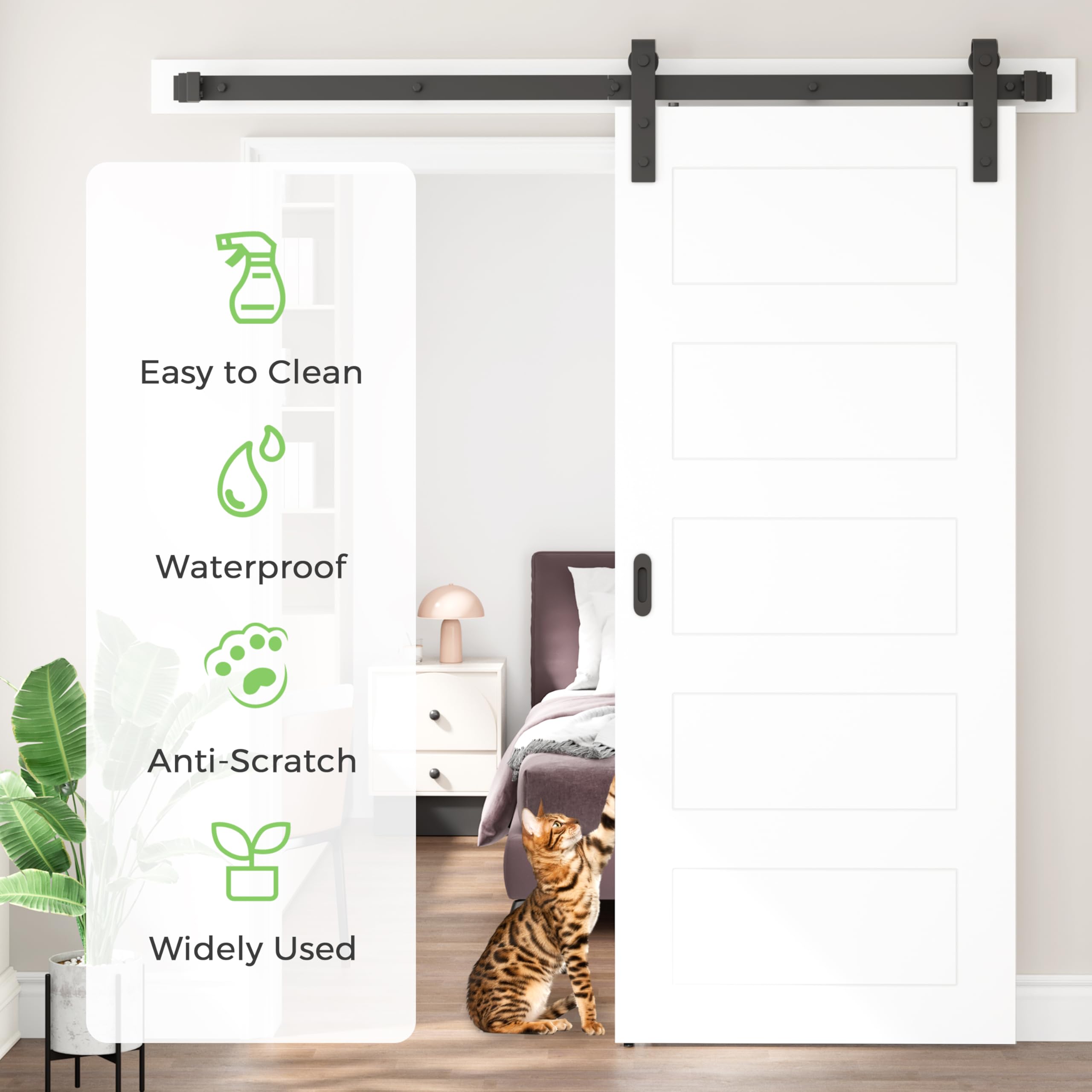 DELAVIN 30 x 84 Inch White Sliding Barn Door Kit with 5-Panel Design - Waterproof & Scratch-Resistant PVC Surface - Includes 5 FT Hardware & Handles - Easy Assembly for Interior Doors - Perfect for Bedrooms, Closets, and Farmhouse Style Homes