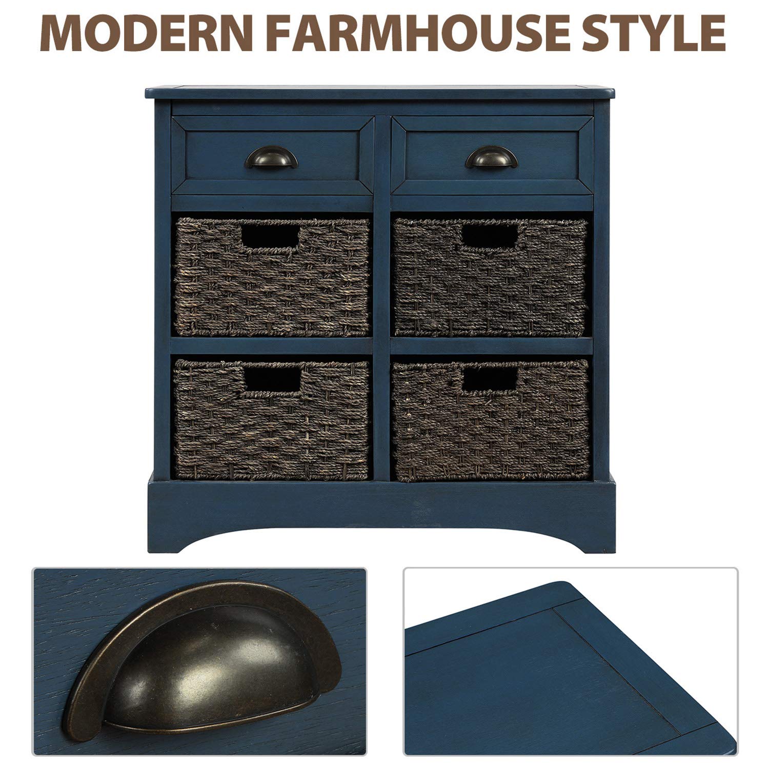 Retro Storage Chest with Drawers & Baskets for Home & Kitchen - Antique Navy