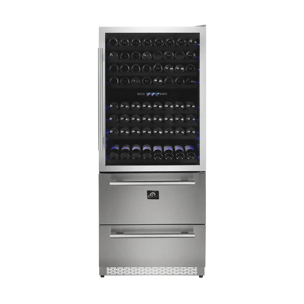 Forno Capraia 30 Inch Dual Temperature Zone Wine Cooler with 2 Refrigerator Drawers - Perfect for Home Bars, Restaurants & Wine Cellars (FWCDR6661 30S)